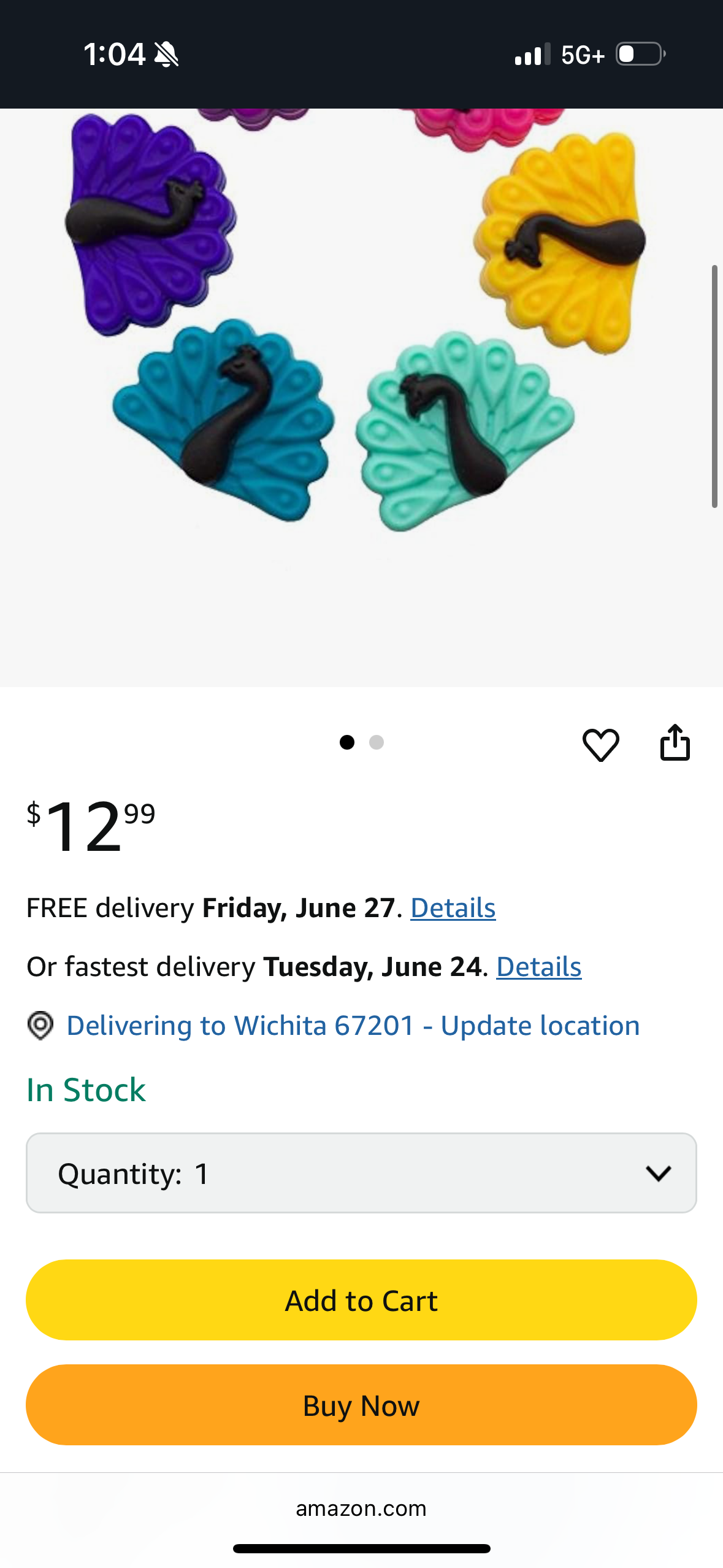 Streamline Imagined Peacock Gift Bag With 6 Wine Glass Charms