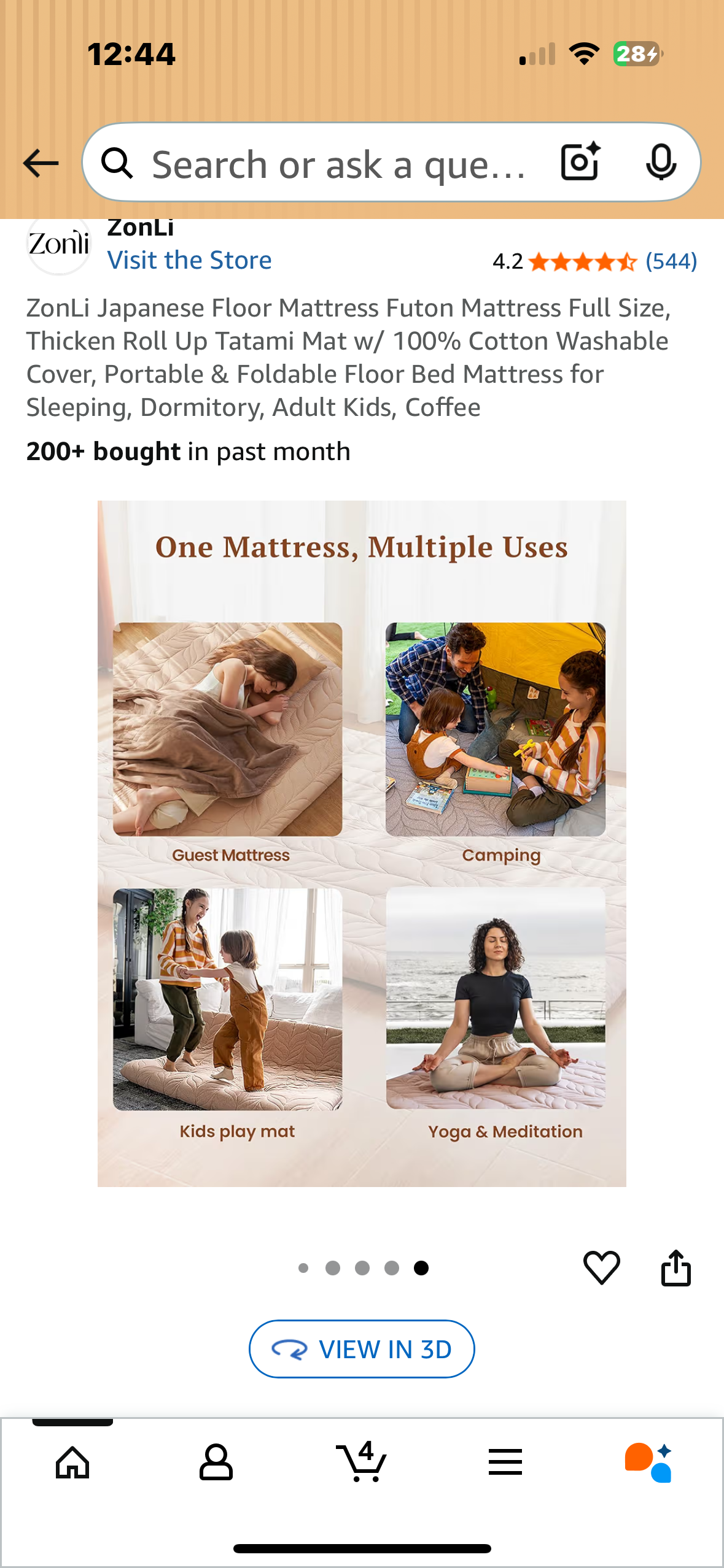 ZonLi Japanese Floor Mattress, Futon Mattress, Full Size, Thick Roll Up Tatami Mat w/ 100% Cotton Washable Cover, Portable & Foldable Floor Bed Mattress for Sleeping, Dormitory, Adult Kids, Coffee (B1121)