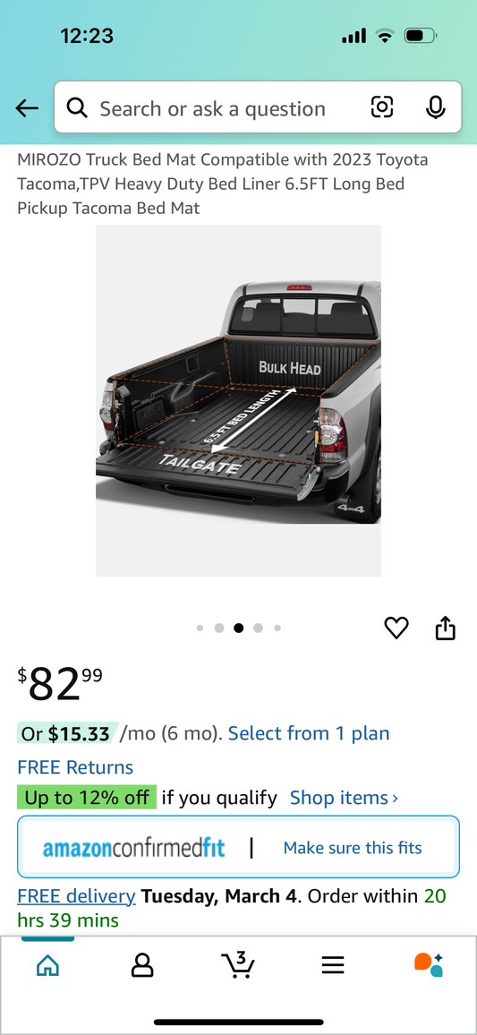 New - Truck Bed Mat Compatible With Toyota Tacoma 6.5' Long (G555)