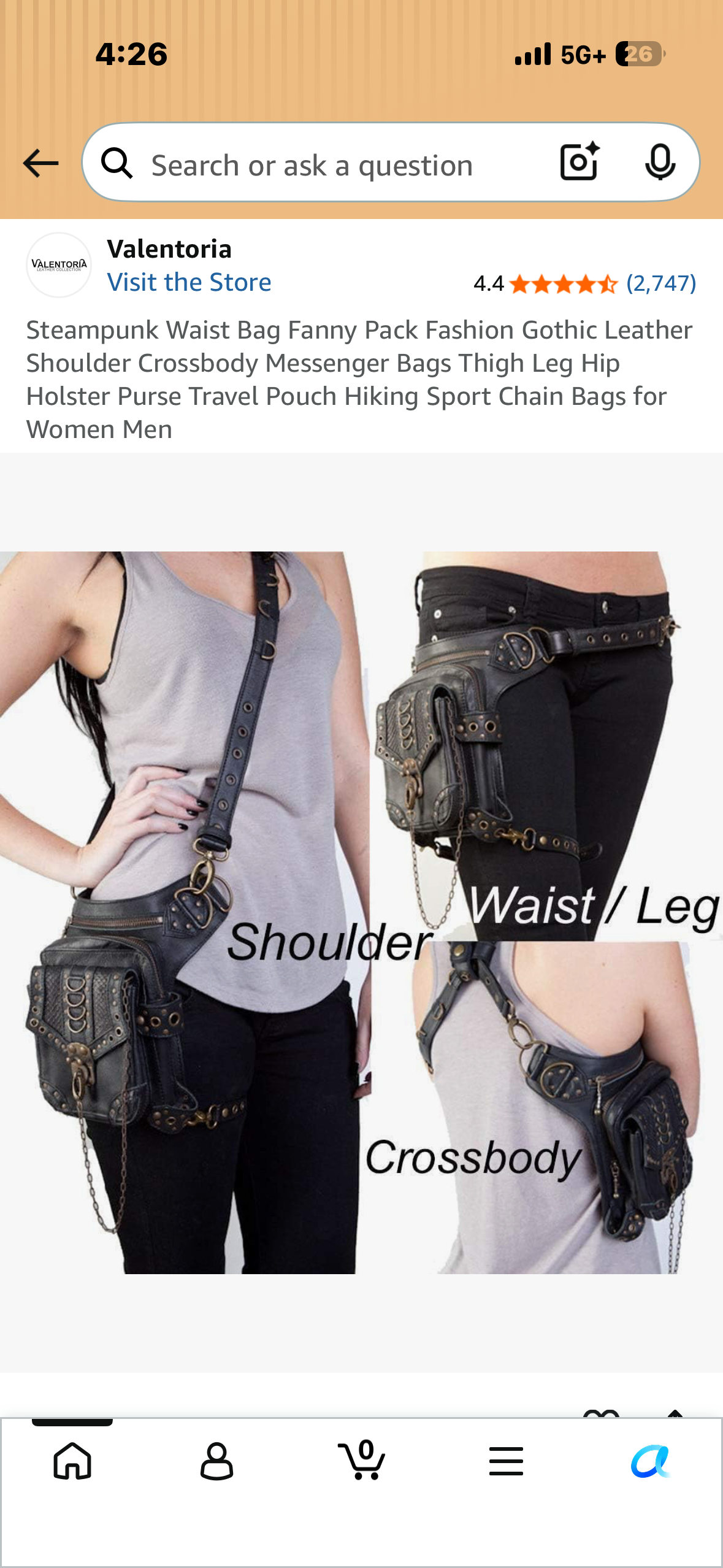 Nakimo Steampunk Waist Bag, Gothic Retro Leather Bag, Goth Shoulder Pack