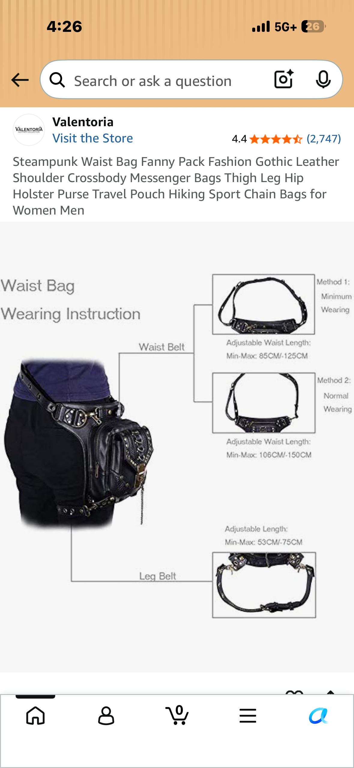 Nakimo Steampunk Waist Bag, Gothic Retro Leather Bag, Goth Shoulder Pack