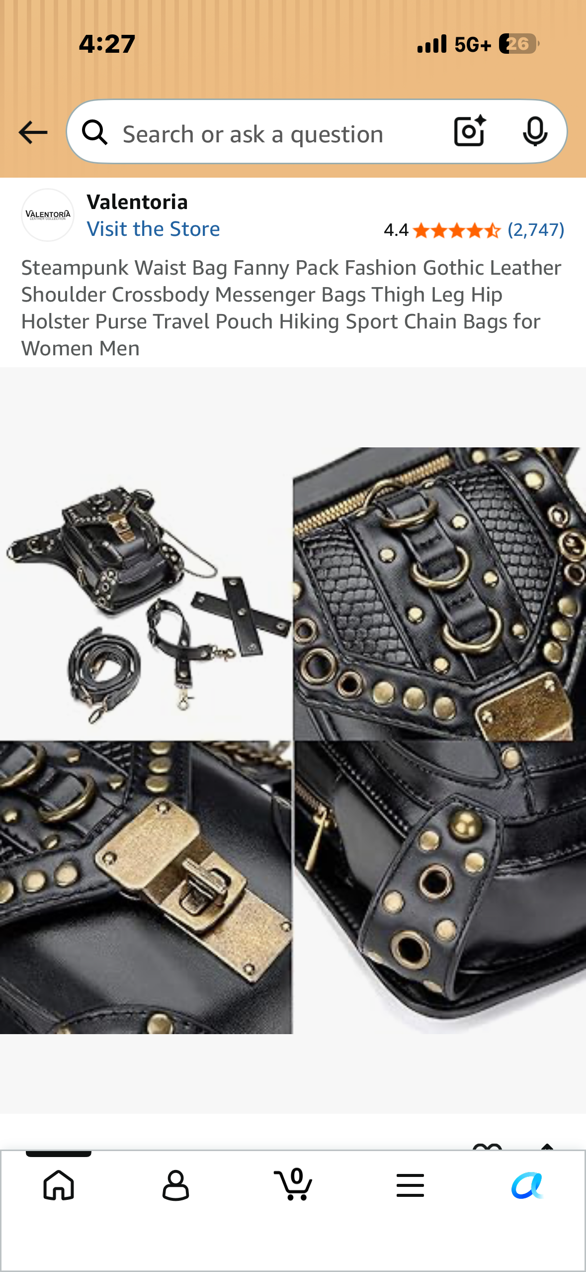 Nakimo Steampunk Waist Bag, Gothic Retro Leather Bag, Goth Shoulder Pack