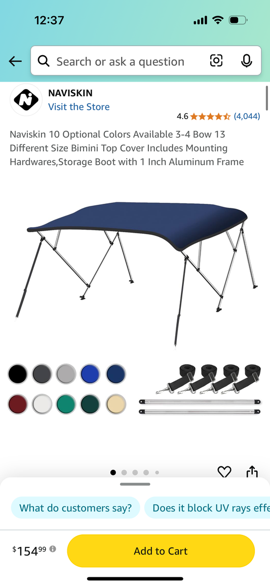 New - Bimini Top Cover 4 Bow Navy Blue 8'L x 54"H x 54"-60" W  (G554)