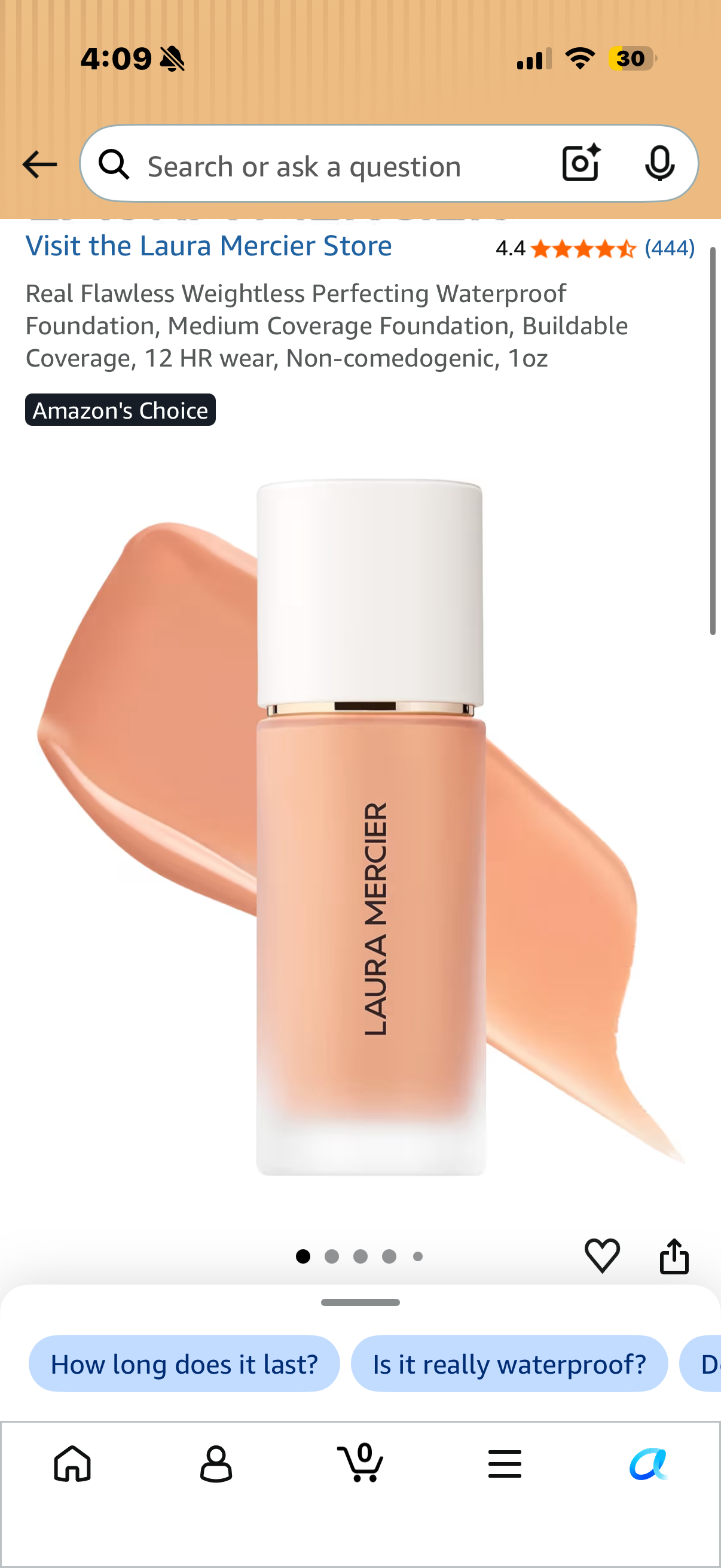 Real Flawless Weightless Perfecting Waterproof Foundation, Medium Coverage Foundation, Buildable Coverage, 12 HR wear, Non-comedogenic, 1oz BUFF