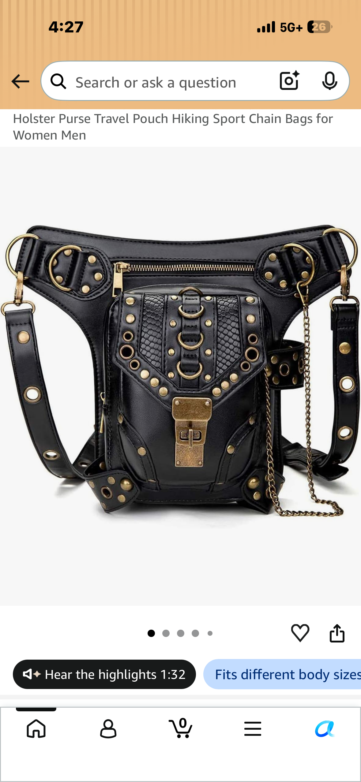 Nakimo Steampunk Waist Bag, Gothic Retro Leather Bag, Goth Shoulder Pack