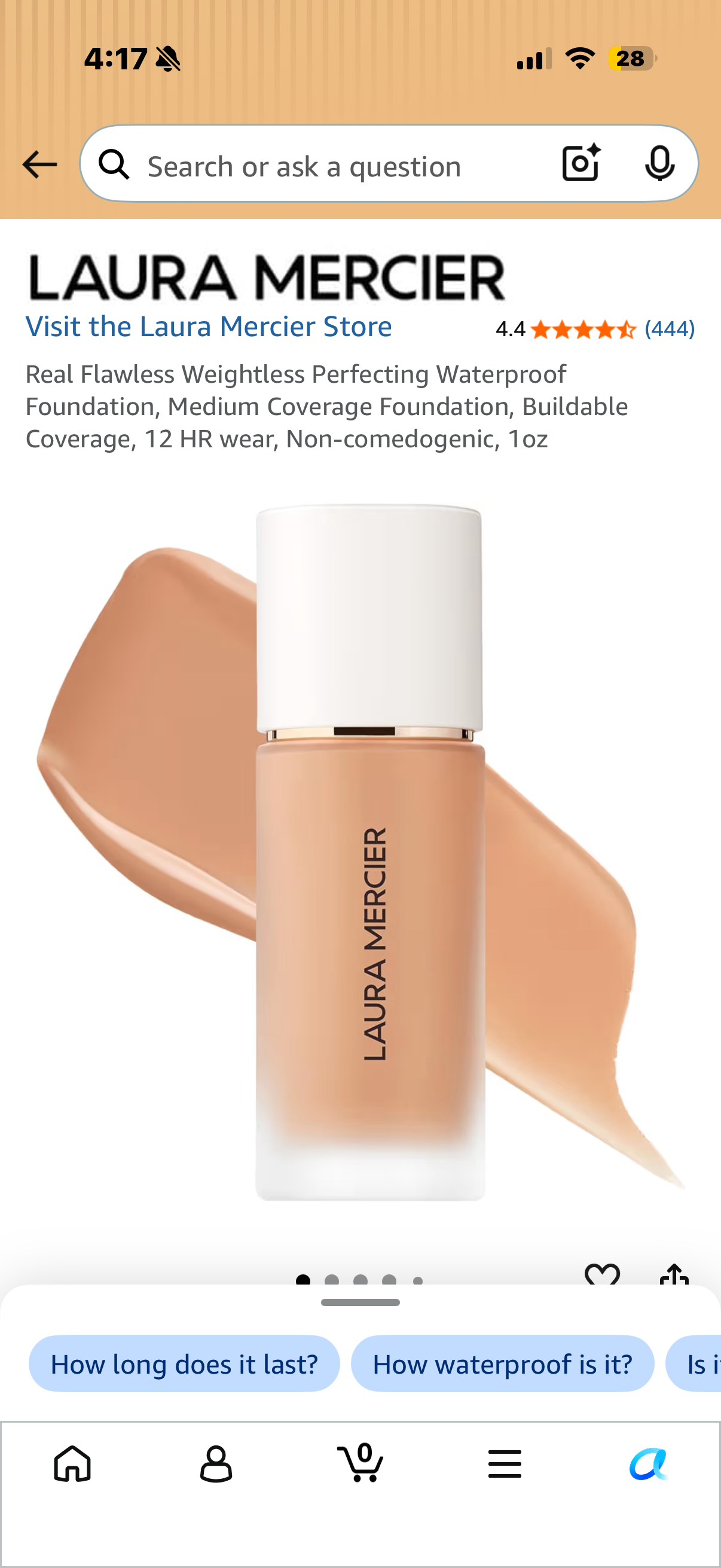 Real Flawless Weightless Perfecting Waterproof Foundation, Medium Coverage Foundation, Buildable Coverage, 12 HR wear, Non-comedogenic, 1oz TEA