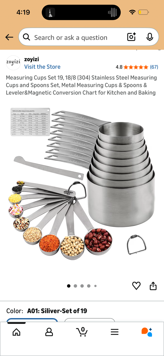 Measuring Cups Set 19, 18/8 (304) Stainless Steel Measuring Cups and Spoons Set, Metal Measuring Cups & Spoons & Leveler&Magnetic Conversion Chart for Kitchen and Baking