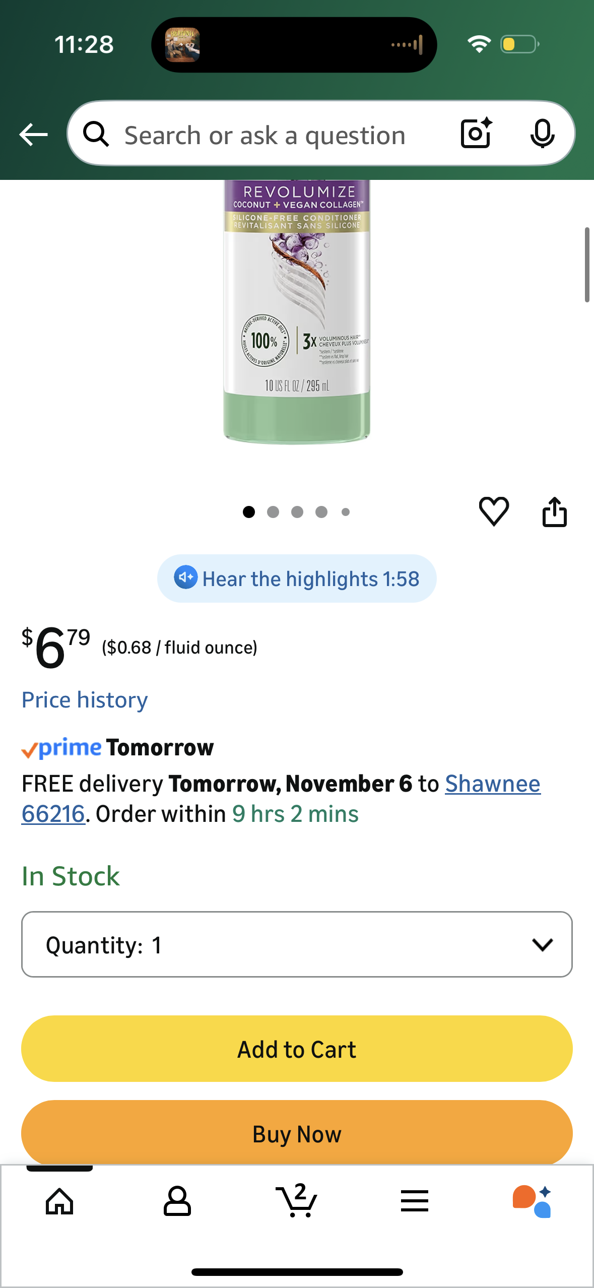 Dove RE+AL Bio-Mimetic Care Conditioner For Fine, Flat Hair Revolumize Silicone-Free Conditioner With Coconut + Vegan Collagen 10oz