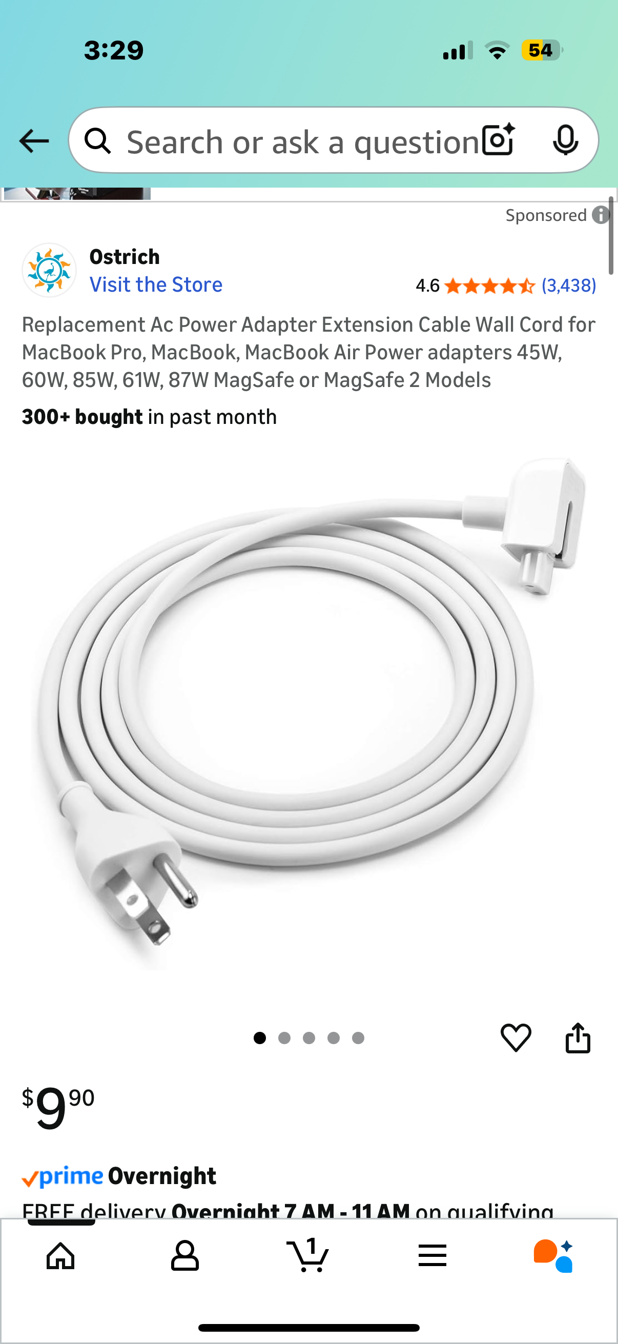 Replacement Ac Power Adapter Extension Cable Wall Cord for MacBook Pro, MacBook, MacBook Air Power adapters 45W, 60W, 85W, 61W, 87W MagSafe or MagSafe 2 Models