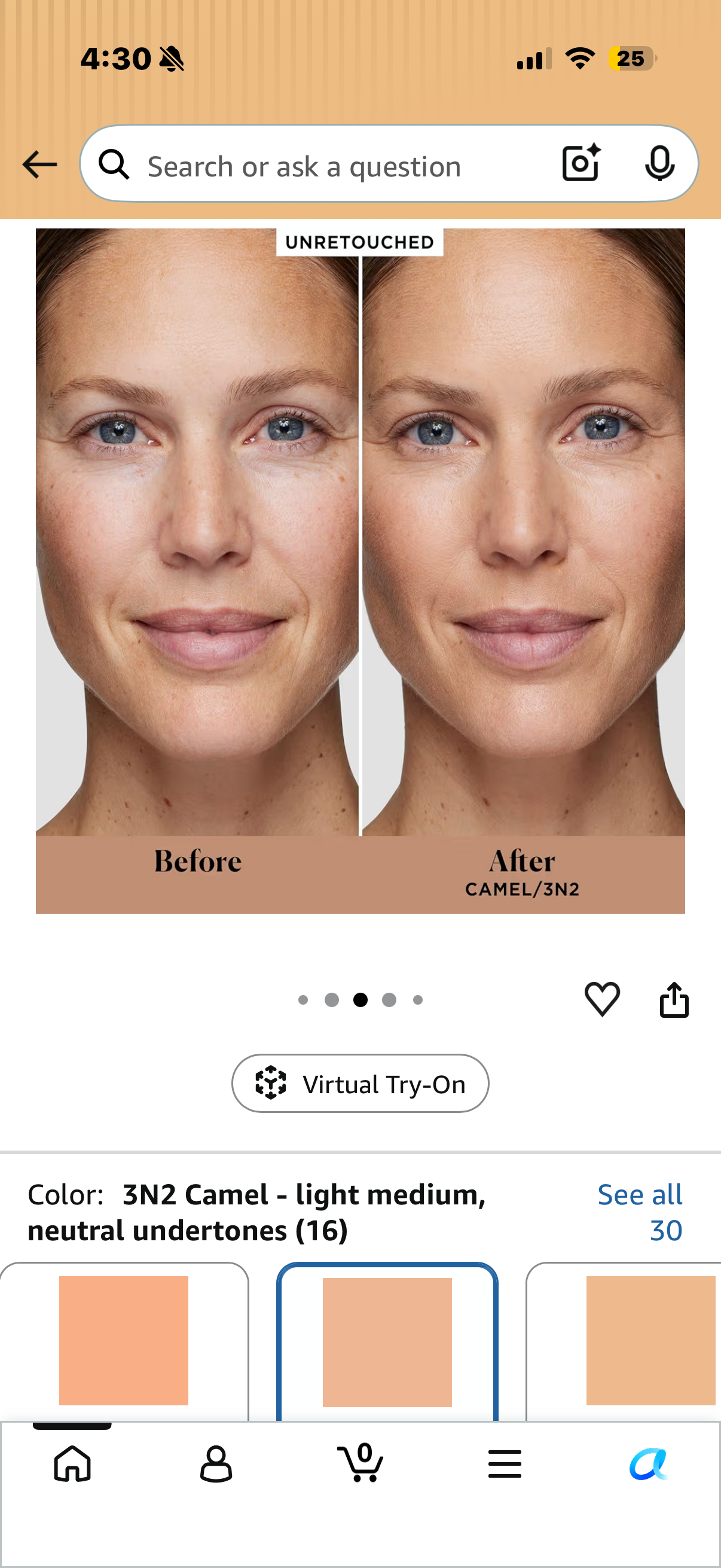 Real Flawless Weightless Perfecting Waterproof Foundation, Medium Coverage Foundation, Buildable Coverage, 12 HR wear, Non-comedogenic, 1oz CAMEL