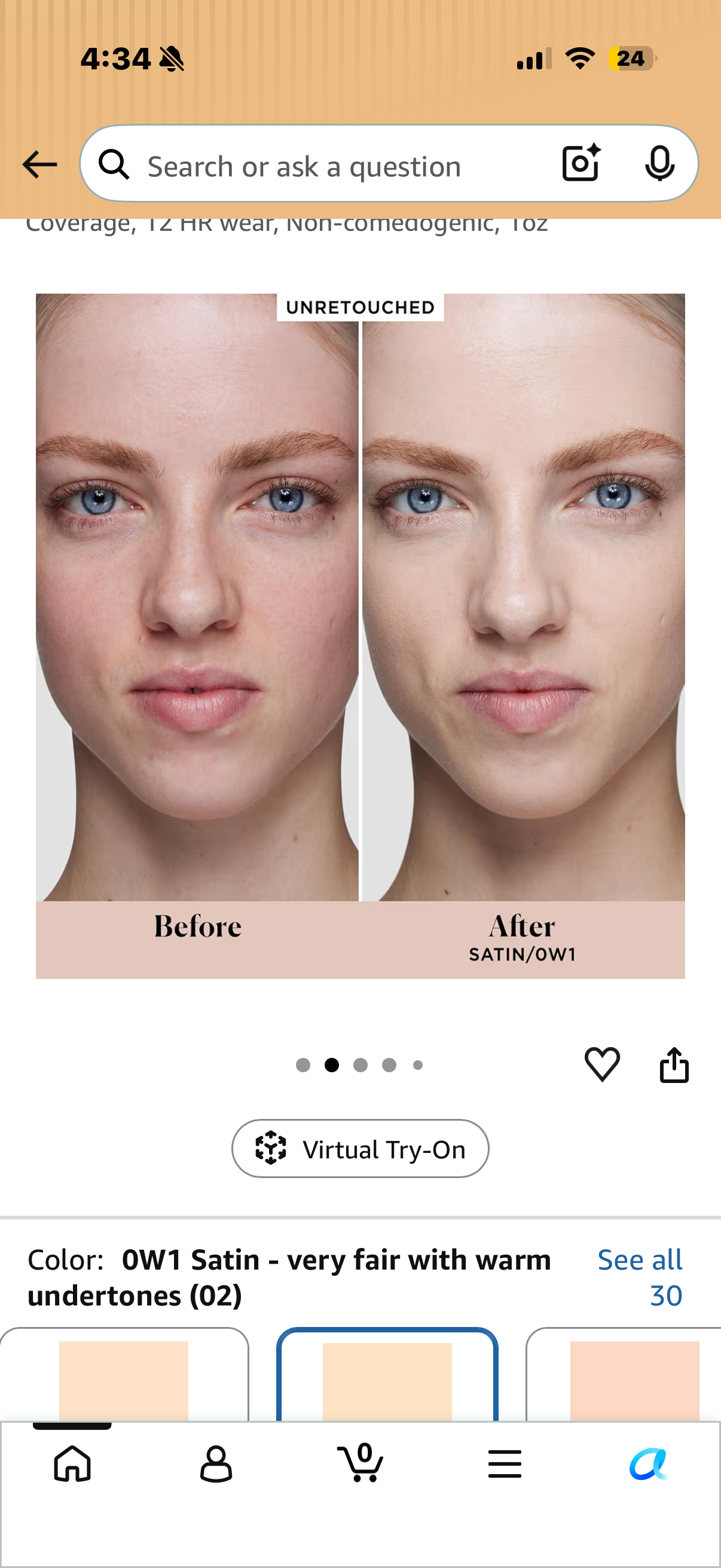 Real Flawless Weightless Perfecting Waterproof Foundation, Medium Coverage Foundation, Buildable Coverage, 12 HR wear, Non-comedogenic, 1oz SATIN