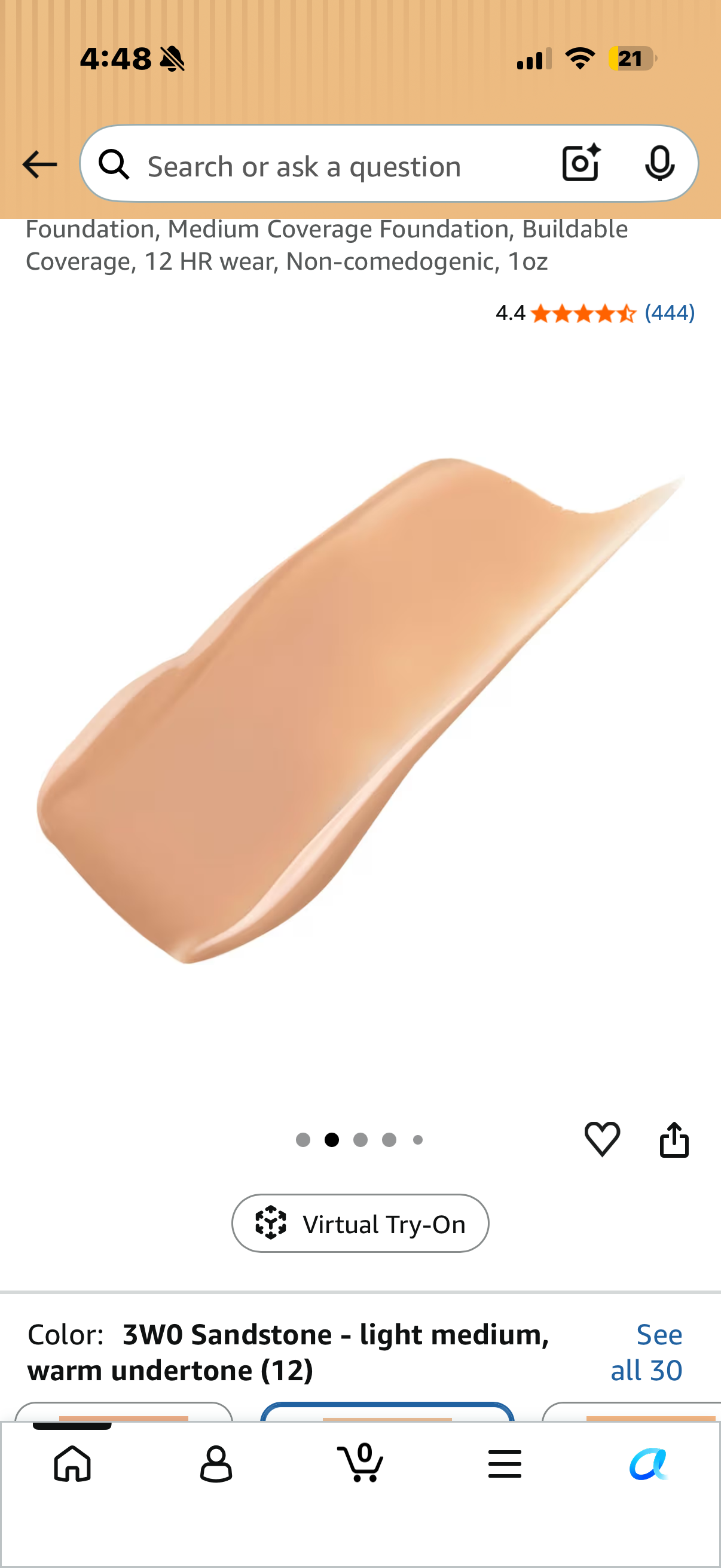 Real Flawless Weightless Perfecting Waterproof Foundation, Medium Coverage Foundation, Buildable Coverage, 12 HR wear, Non-comedogenic, 1oz SANDSTONE