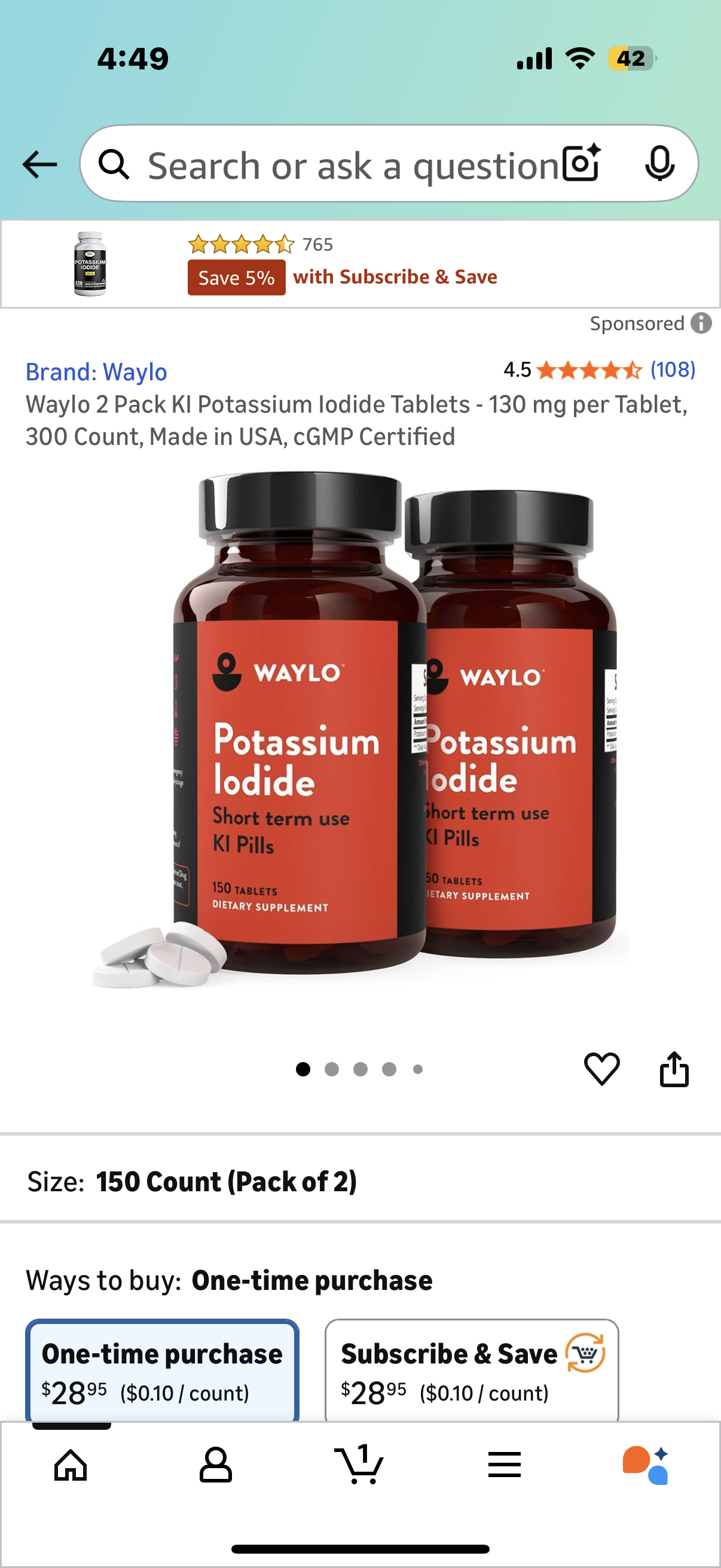 2 Pack mWaylo 2 Pack KI Potassium Iodide Tablets - 130 mg per Tablet, 300 Count, Made in USA, cGMP Certified