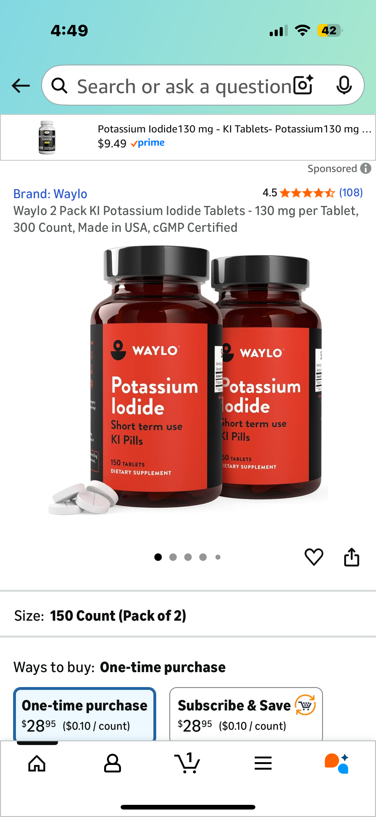 2 Pack mWaylo 2 Pack KI Potassium Iodide Tablets - 130 mg per Tablet, 300 Count, Made in USA, cGMP Certified