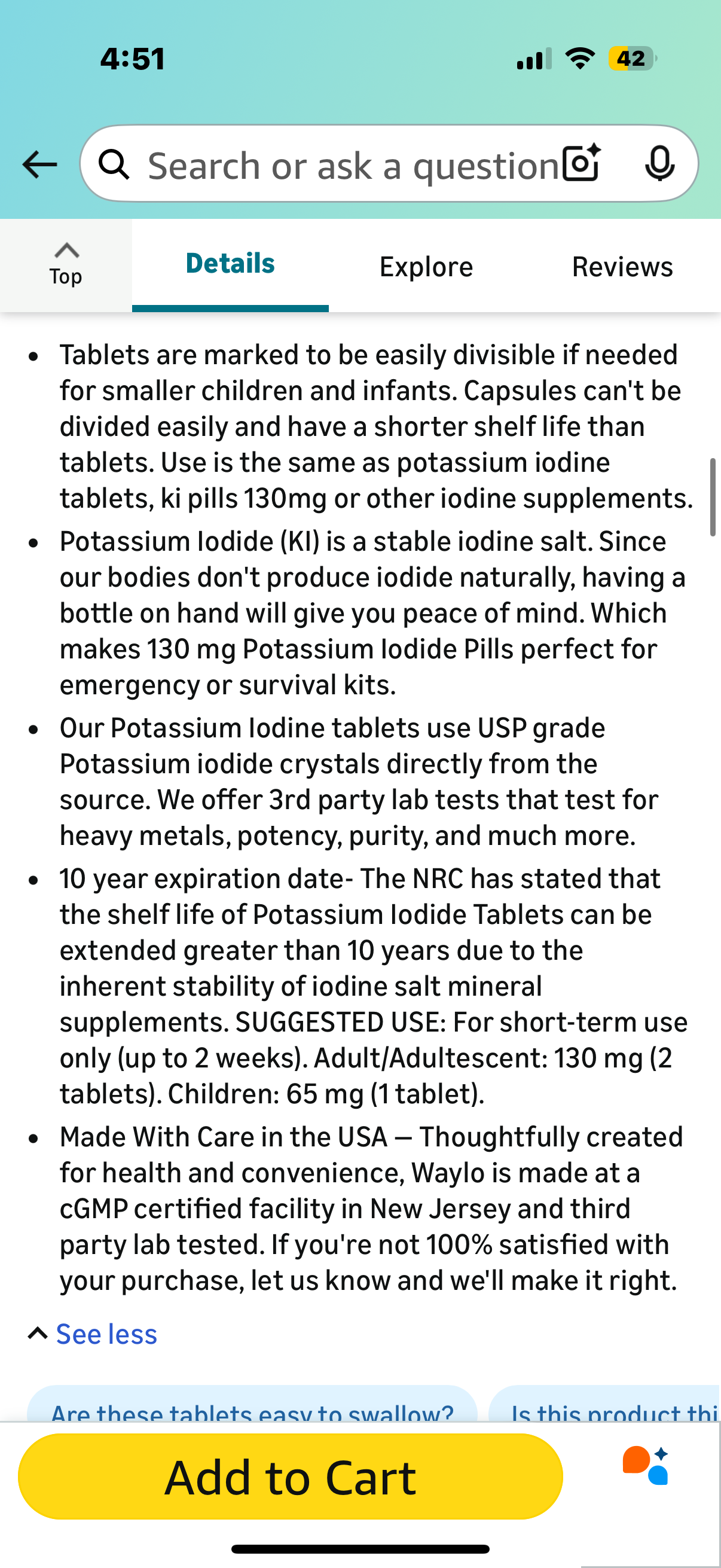 2 Pack mWaylo 2 Pack KI Potassium Iodide Tablets - 130 mg per Tablet, 300 Count, Made in USA, cGMP Certified