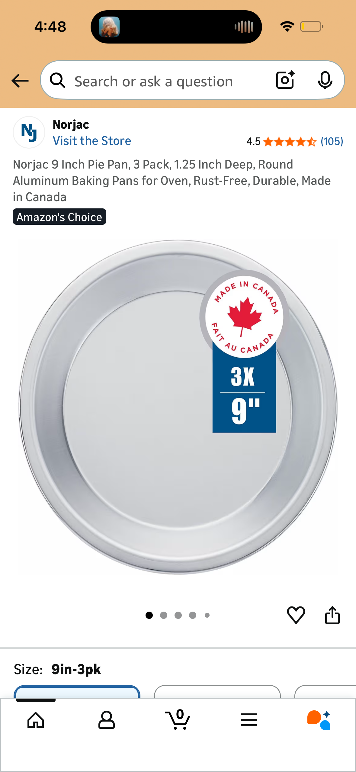 Norjac 9 Inch Pie Pan, 3 Pack, 1.25 Inch Deep, Round Aluminum Baking Pans for Oven, Rust-Free, Durable, Made in Canada