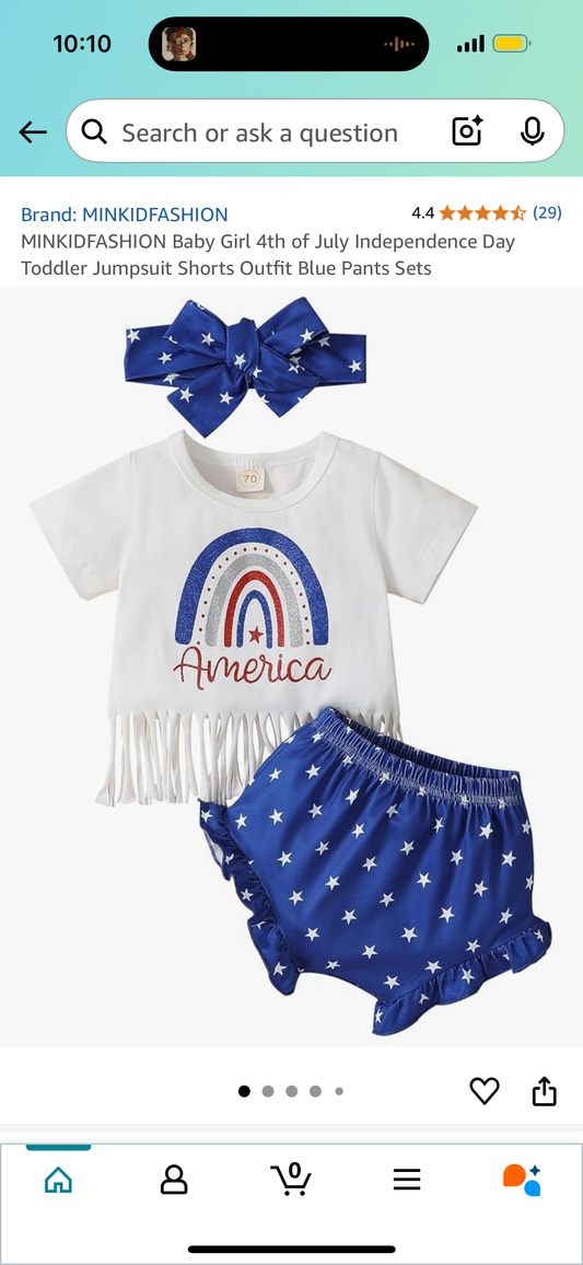 Baby Girl Red, White & Blue Toddler Jumpsuit Shorts Outfit Blue Pants Sets, Size 0-3M