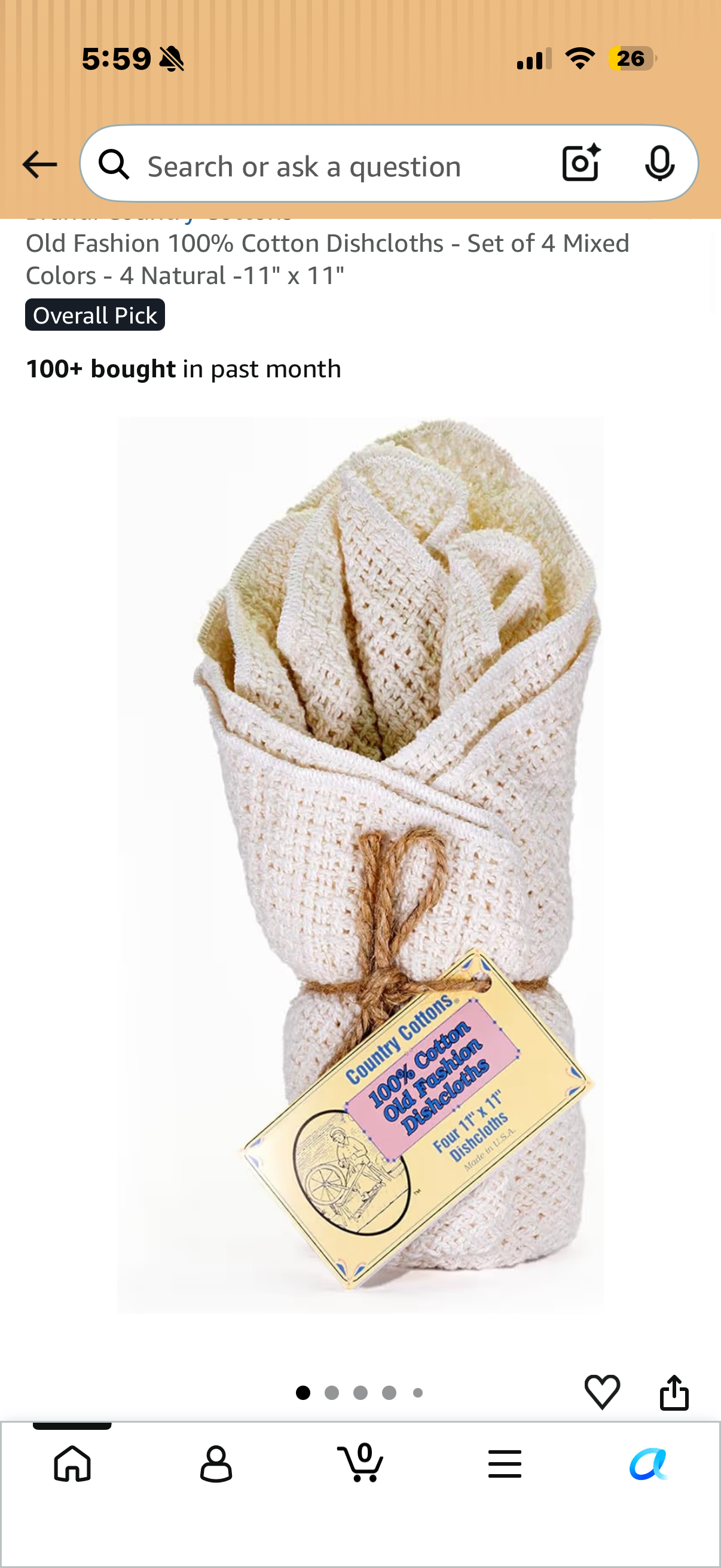 Old Fashion 100% Cotton Dishcloths - Set of 4 Mixed Colors - 4 Natural -11" x 11