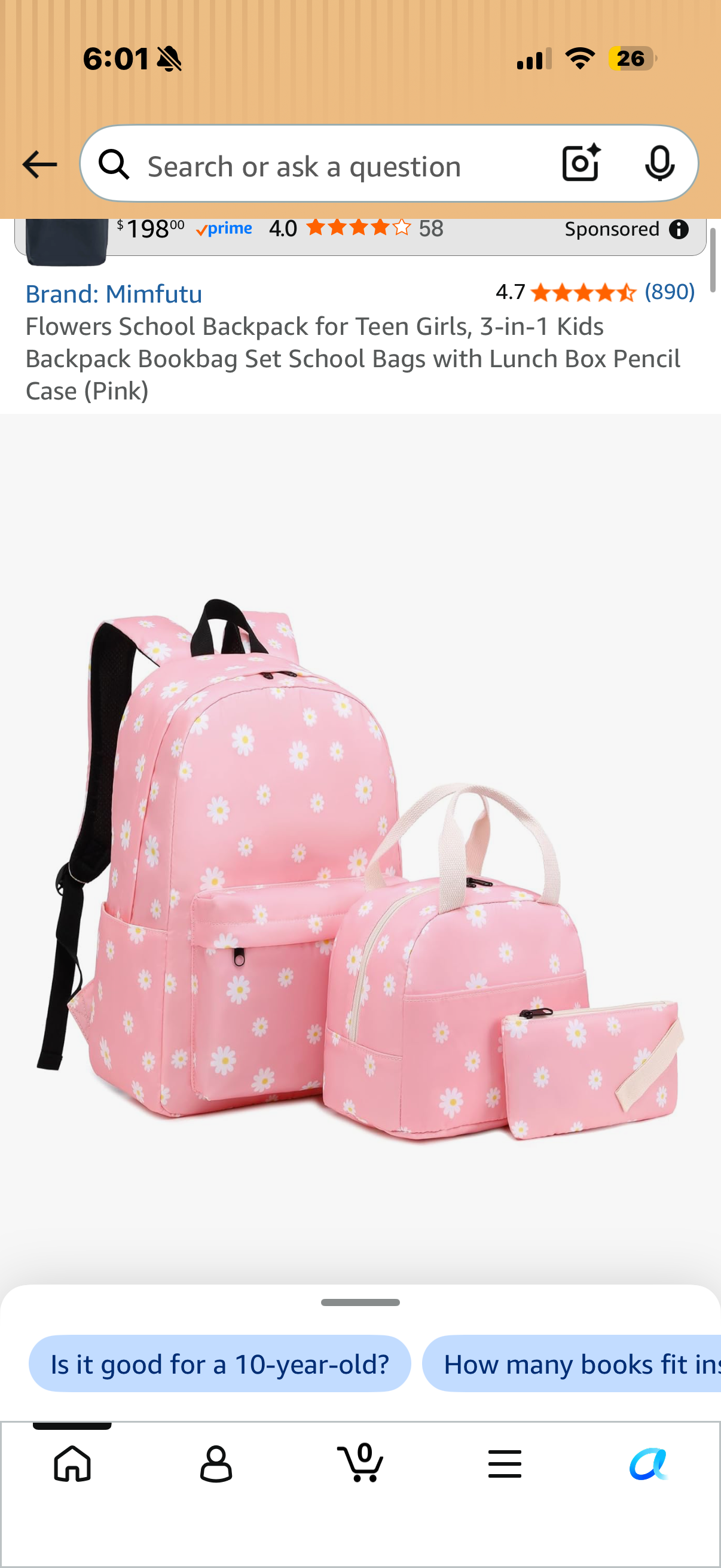 Flowers School Backpack for Teen Girls, 3-in-1 Kids Backpack Bookbag Set School Bags with Lunch Box Pencil Case (Pink)