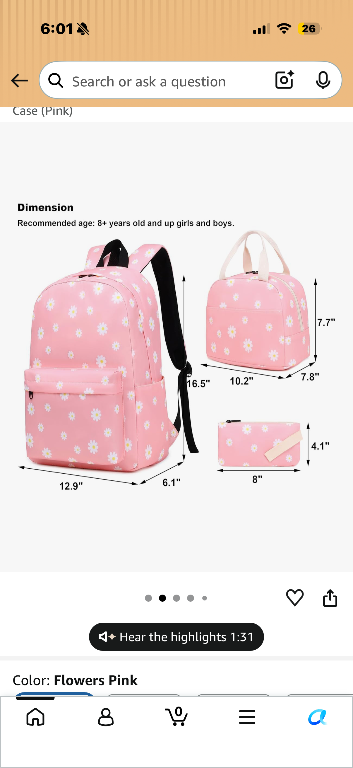 Flowers School Backpack for Teen Girls, 3-in-1 Kids Backpack Bookbag Set School Bags with Lunch Box Pencil Case (Pink)