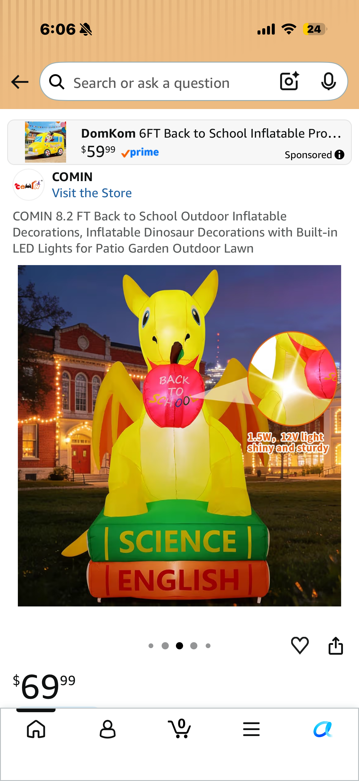 COMIN 8.2 FT Back to School Outdoor Inflatable Decorations, Inflatable Dinosaur Decorations with Built-in LED Lights for Patio Garden Outdoor Lawn