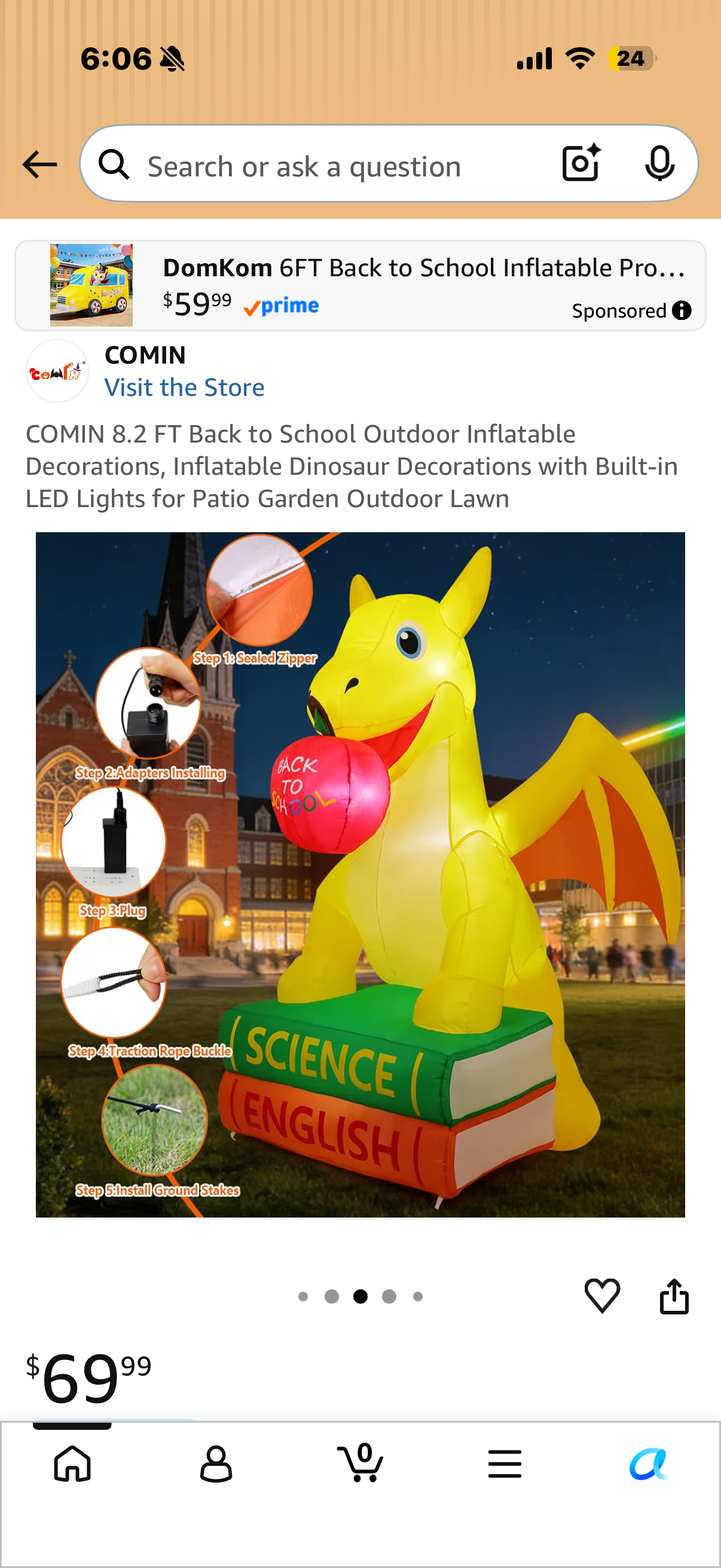 COMIN 8.2 FT Back to School Outdoor Inflatable Decorations, Inflatable Dinosaur Decorations with Built-in LED Lights for Patio Garden Outdoor Lawn