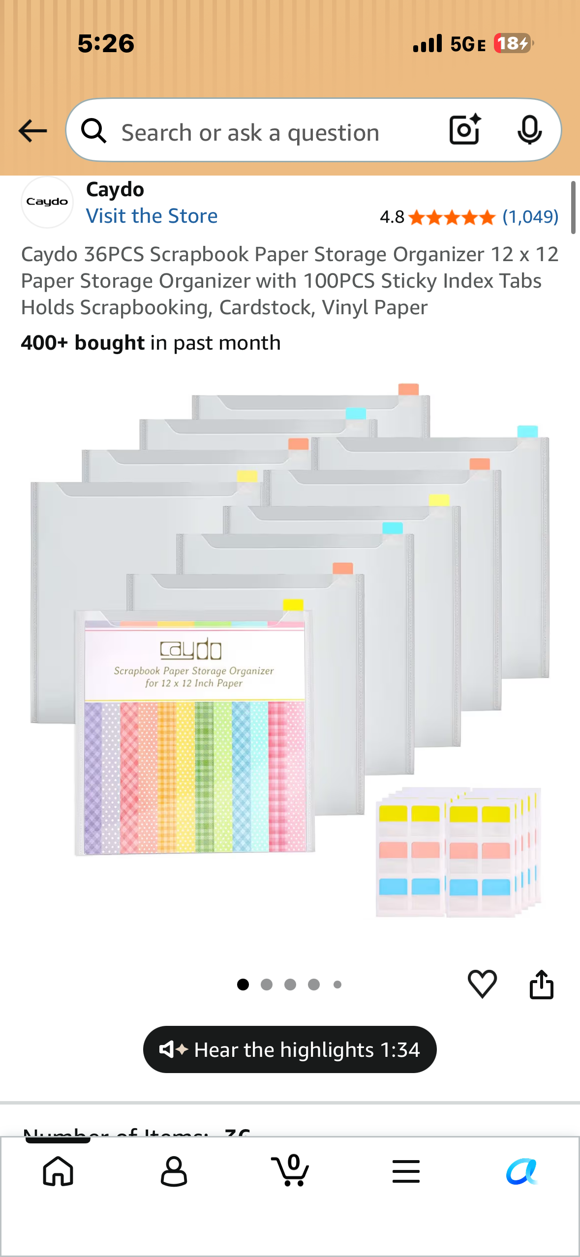 Caydo 36PCS Scrapbook Paper Storage Organizer 12 x 12 Paper Storage Organizer with 100PCS Sticky Index Tabs Holds Scrapbooking, Cardstock, Vinyl Paper