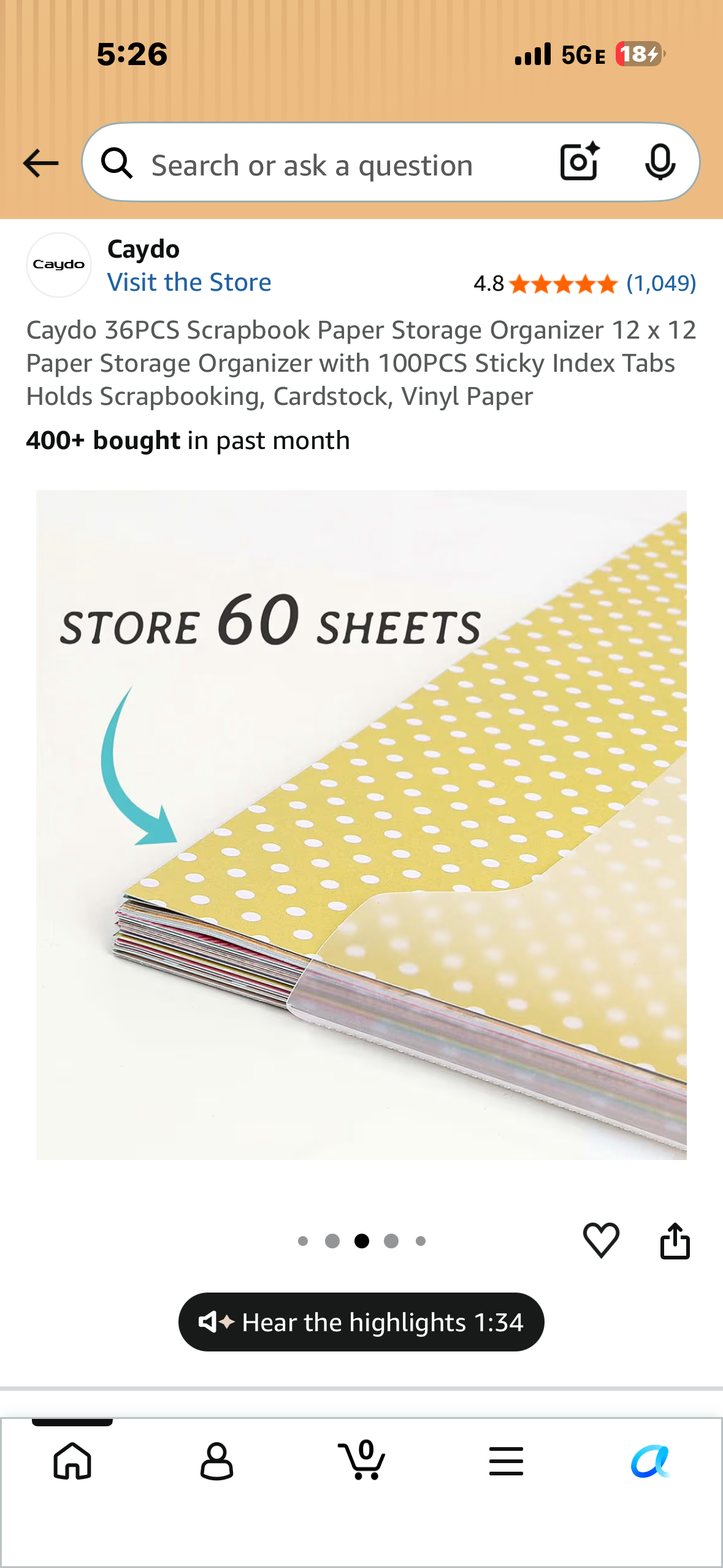 Caydo 36PCS Scrapbook Paper Storage Organizer 12 x 12 Paper Storage Organizer with 100PCS Sticky Index Tabs Holds Scrapbooking, Cardstock, Vinyl Paper