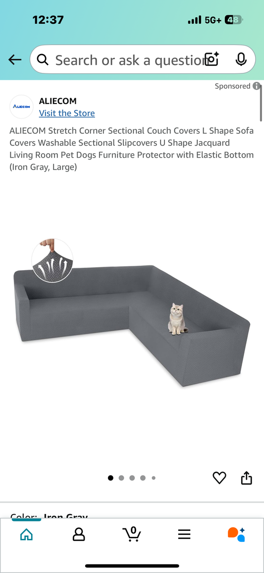 ALIECOM Stretch Corner Sectional Couch Covers L Shape Sofa Covers Washable Sectional Slipcovers U Shape Jacquard Living Room Pet Dogs Furniture Protector with Elastic Bottom (Iron Gray, Large