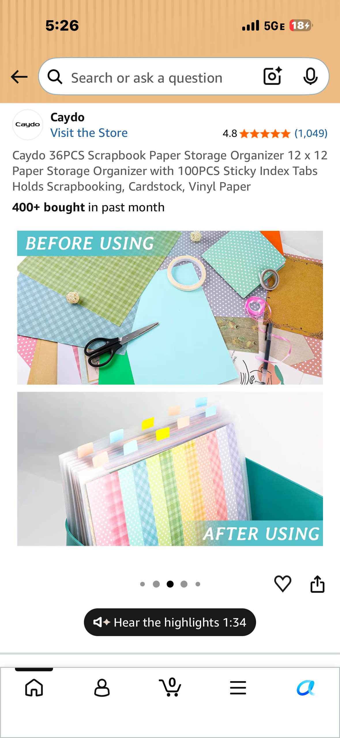 Caydo 36PCS Scrapbook Paper Storage Organizer 12 x 12 Paper Storage Organizer with 100PCS Sticky Index Tabs Holds Scrapbooking, Cardstock, Vinyl Paper