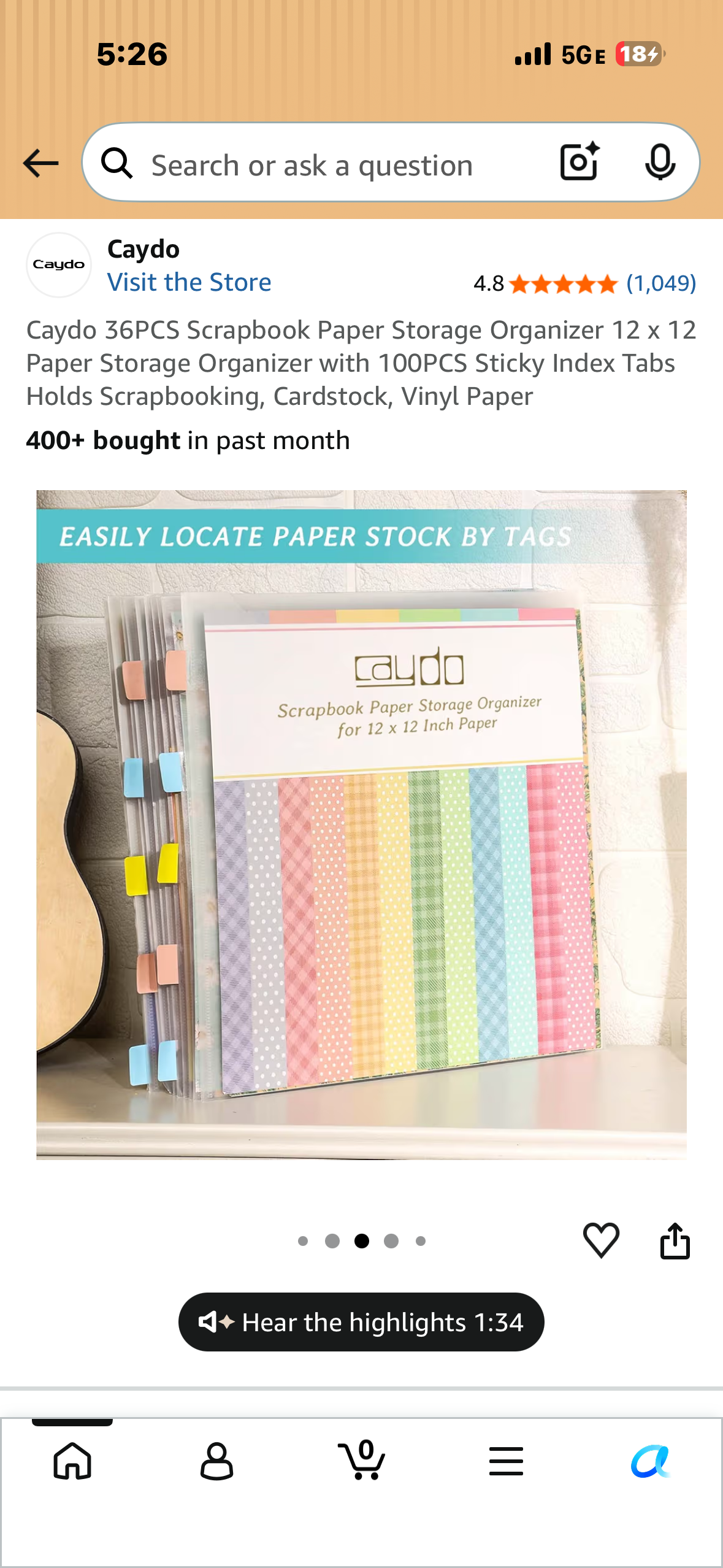 Caydo 36PCS Scrapbook Paper Storage Organizer 12 x 12 Paper Storage Organizer with 100PCS Sticky Index Tabs Holds Scrapbooking, Cardstock, Vinyl Paper