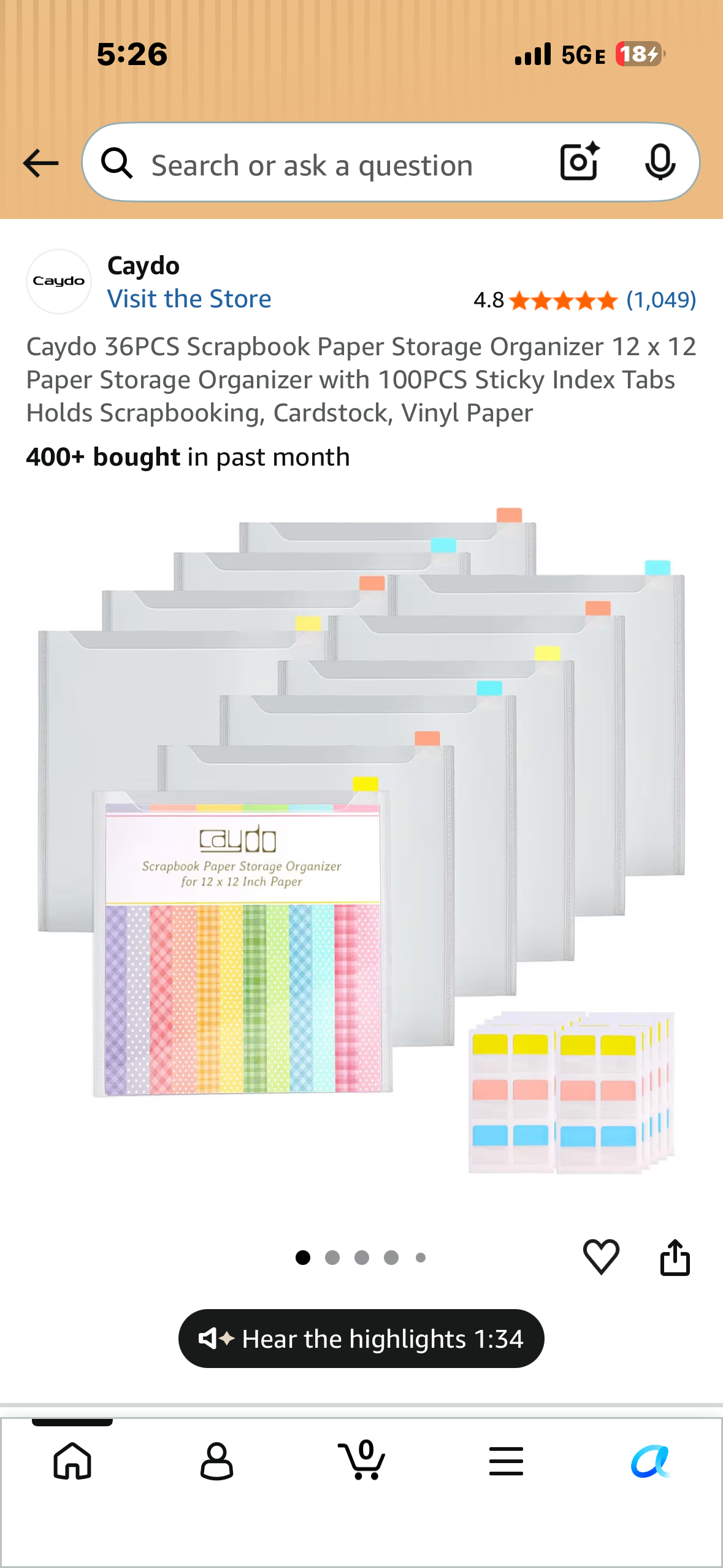 Caydo 36PCS Scrapbook Paper Storage Organizer 12 x 12 Paper Storage Organizer with 100PCS Sticky Index Tabs Holds Scrapbooking, Cardstock, Vinyl Paper