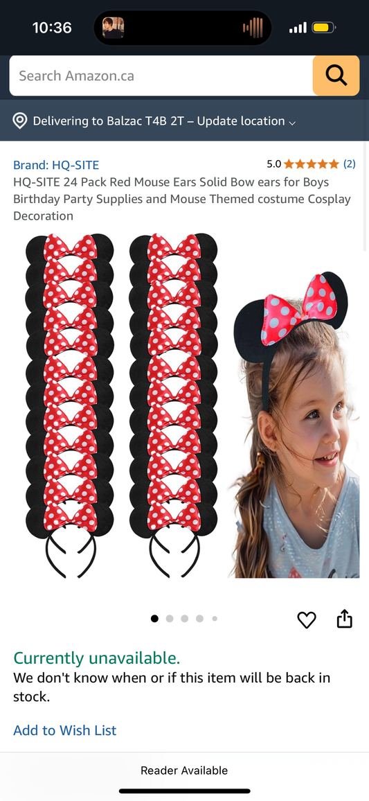 HQ-SITE 24 Pack Red Mouse Ears for Birthday Party Favor Supplies and Mouse Themed costume Cosplay Decoration, Large