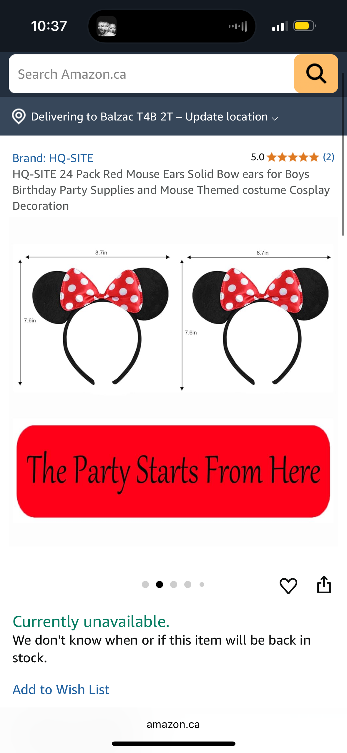 HQ-SITE 24 Pack Red Mouse Ears for Birthday Party Favor Supplies and Mouse Themed costume Cosplay Decoration, Large