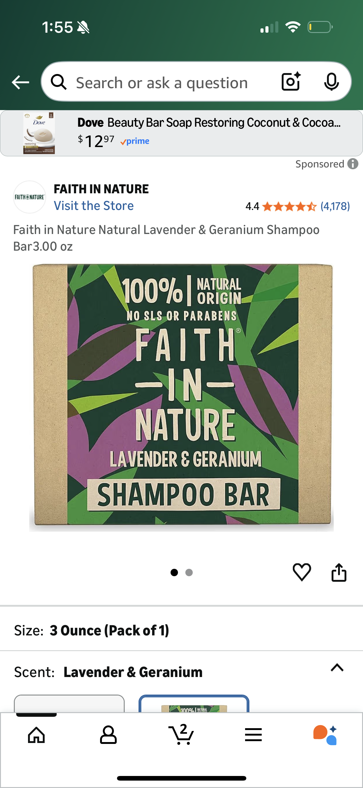 Faith in Nature Natural Lavender & Geranium Shampoo Bar 3.00 oz