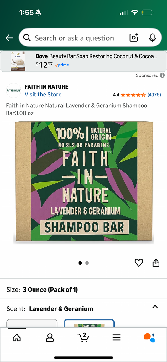 Faith in Nature Natural Lavender & Geranium Shampoo Bar 3.00 oz