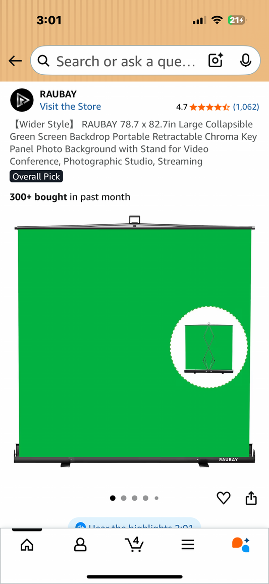 RAUBAY 78.7 x 82.7in Large Collapsible Green Screen Backdrop, Portable Retractable Chroma Key Panel Photo Background with Stand for Video Conference, Photographic Studio, Streaming  (R709)