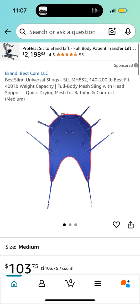 BestSling Universal Slings - SLUMH832, 140-200 lb Best Fit, 400 lb Weight Capacity | Full-Body Mesh Sling with Head Support | Quick-Drying Mesh for Bathing & Comfort (Medium)