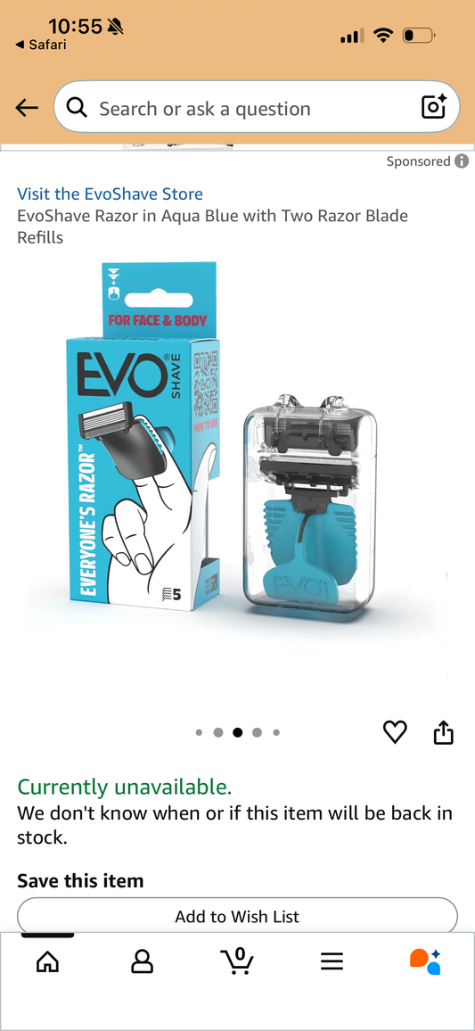 EvoShave Razor in Aqua Blue with Two Razor Blade Refills