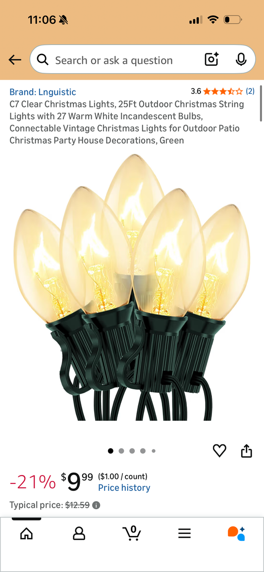 C7 Clear Christmas Lights, 25Ft Outdoor Christmas String Lights with 27 Warm White Incandescent Bulbs, Connectable Vintage Christmas Lights for Outdoor Patio Christmas Party House Decorations, Green