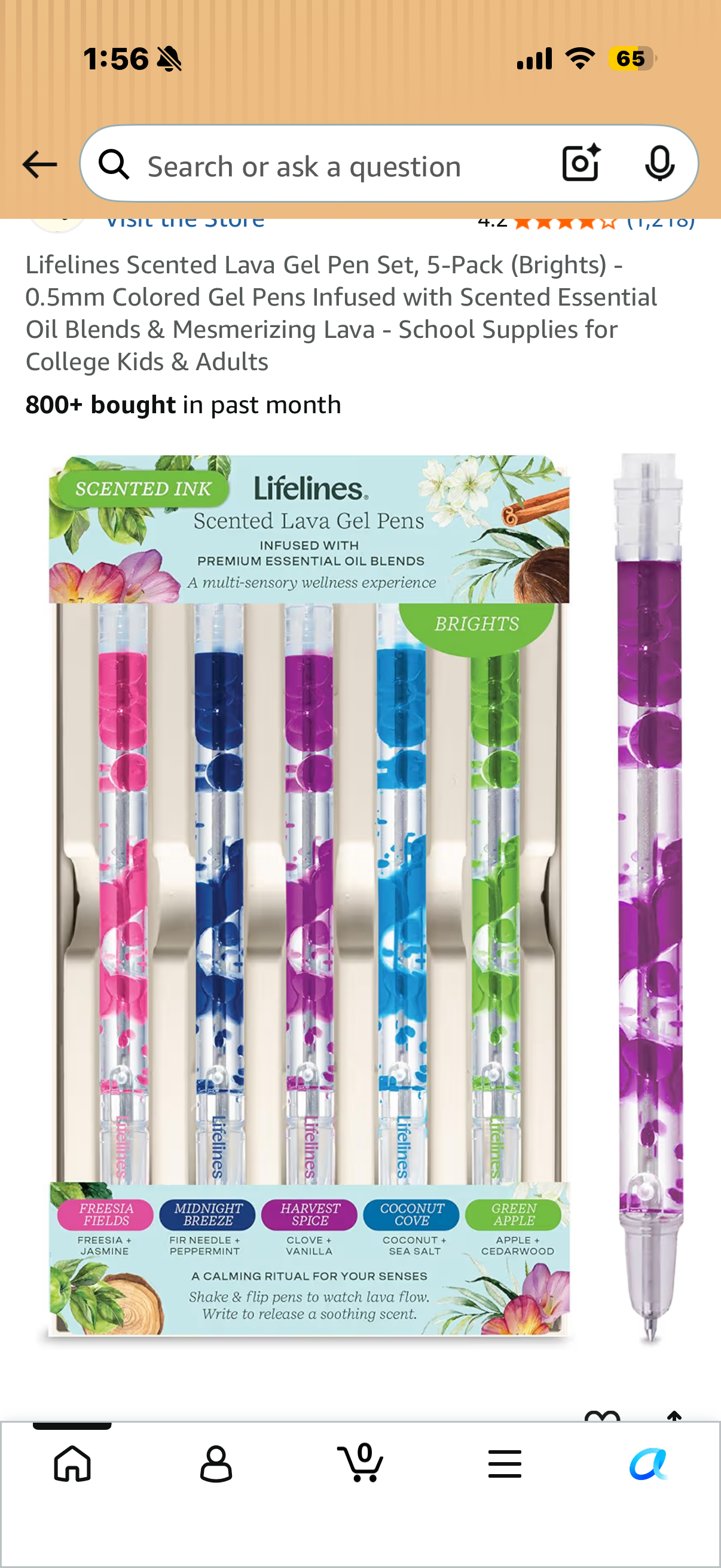 Lifelines Scented Lava Gel Pen Set, 5-Pack (Brights) - 0.5mm Colored Gel Pens Infused with Scented Essential Oil Blends & Mesmerizing Lava - School Supplies for College Kids & Adults