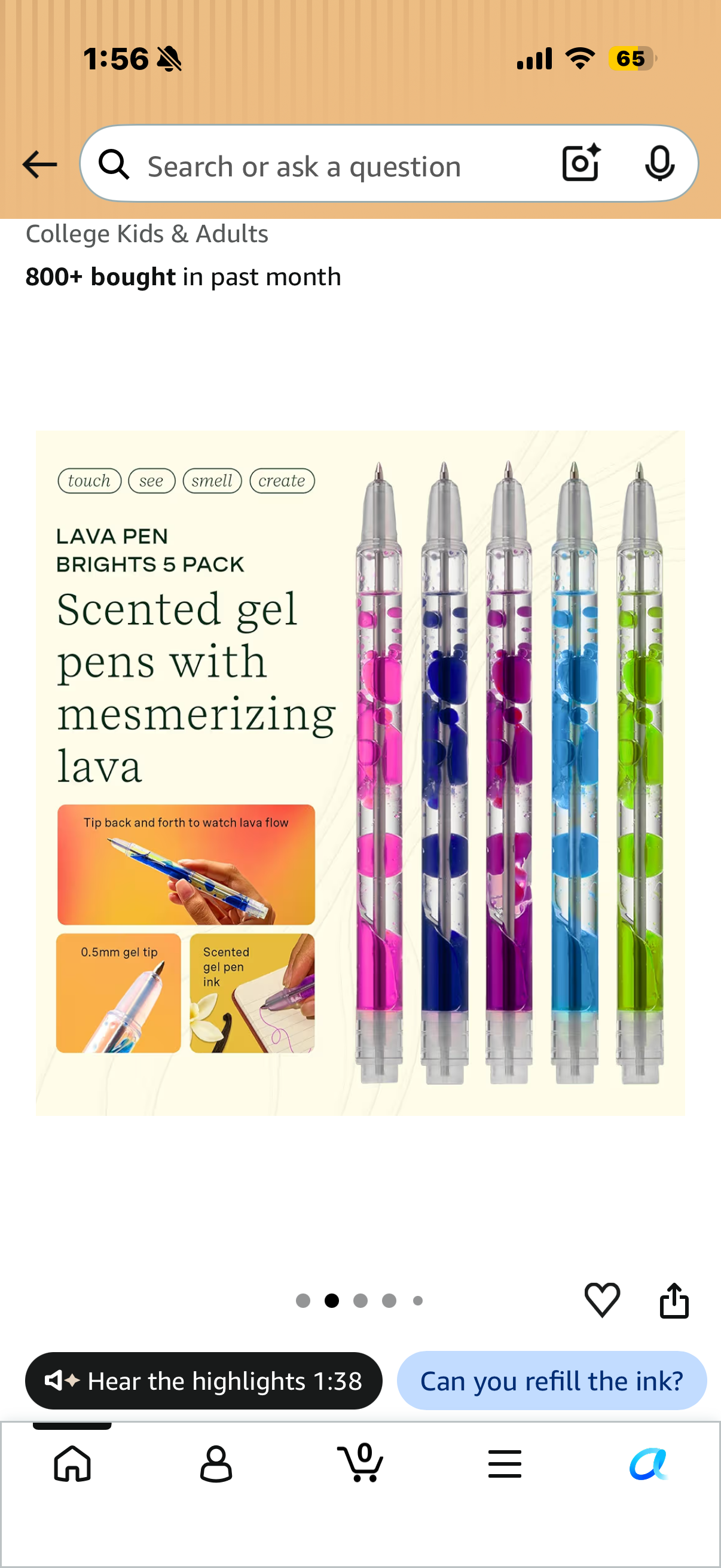Lifelines Scented Lava Gel Pen Set, 5-Pack (Brights) - 0.5mm Colored Gel Pens Infused with Scented Essential Oil Blends & Mesmerizing Lava - School Supplies for College Kids & Adults