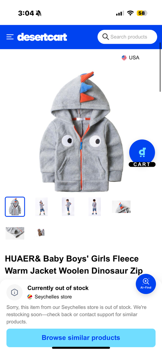 HUAER& Baby Boys' Girls Fleece Warm Jacket Woolen Dinosaur Zip Front Jacket Hoodie (Size 18-24 months, 3-4T, 5-6X)