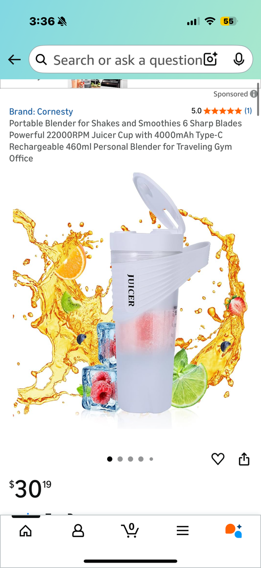 Portable Blender for Shakes and Smoothies 6 Sharp Blades Powerful 22000RPM Juicer Cup with 4000mAh Type-C Rechargeable 460ml Personal Blender for Traveling Gym Office