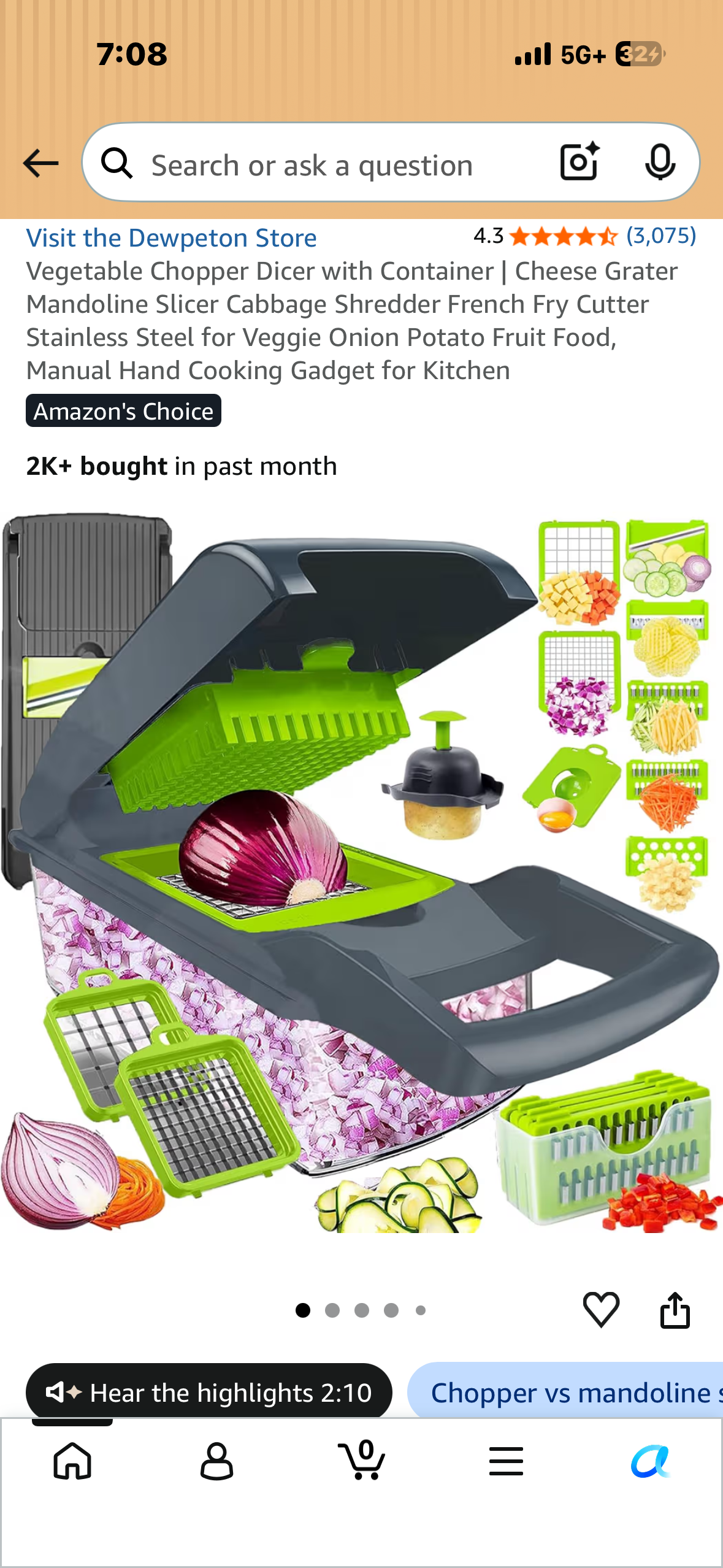 Vegetable Chopper Dicer with Container | Cheese Grater, Mandoline Slicer, Cabbage Shredder, French Fry Cutter, Stainless Steel for Veggie, Onion  Potato, Fruit, Manual Hand Cooking Gadget for Kitchen