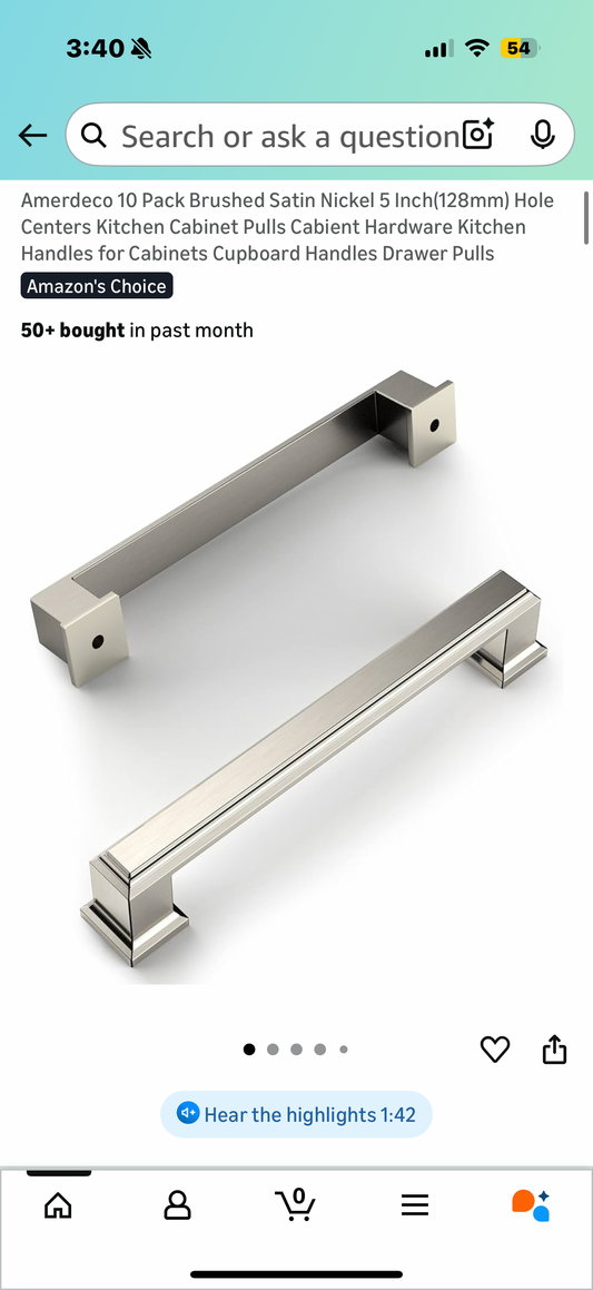 Amerdeco 10 Pack Brushed Satin Nickel 5 Inch(128mm) Hole Centers Kitchen Cabinet Pulls Cabient Hardware Kitchen Handles for Cabinets Cupboard Handles Drawer Pulls