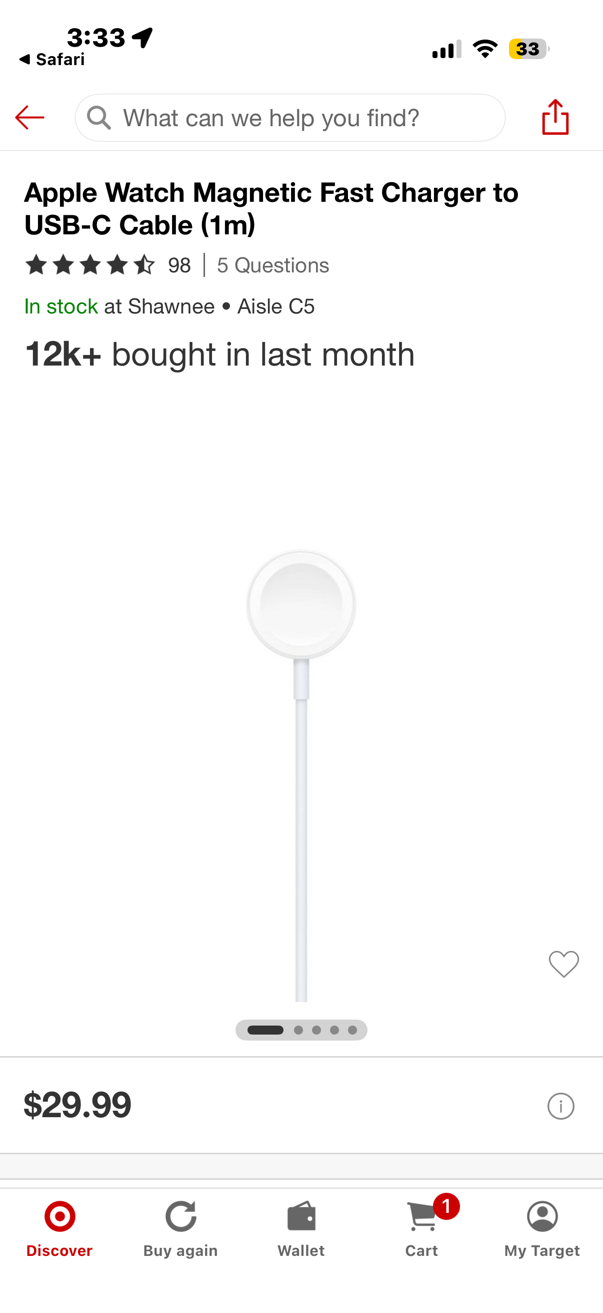 Apple Watch Magnetic Fast Charger to USB-C Cable (1m)