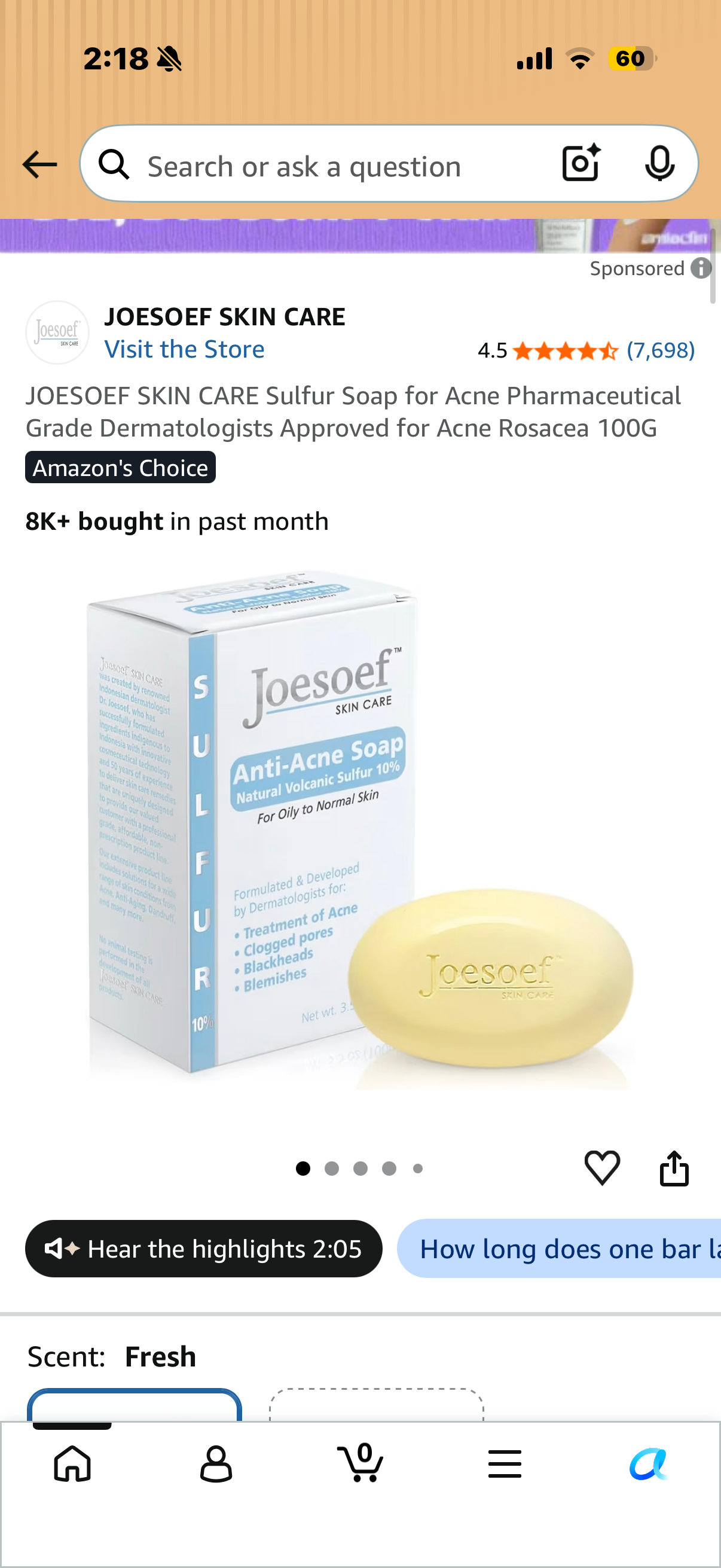 JOESOEF SKIN CARE Sulfur Soap for Acne Pharmaceutical Grade Dermatologists Approved for Acne Rosacea 100G