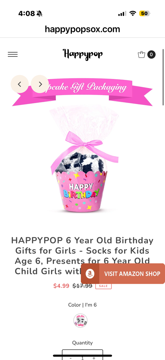 HAPPYPOP 6 Year Old Birthday Gifts for Girls - Socks for Kids Age 6, Presents for 6 Year Old Child Girls with Greeting Card, Moo I'm 6, Medium