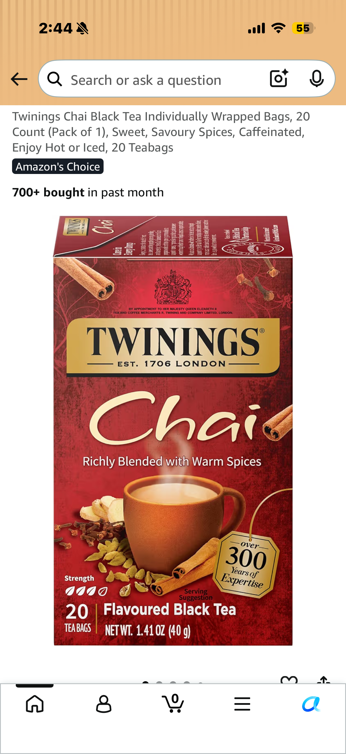 ‼️2 for $4‼️ Twinings Chai Black Tea Individually Wrapped Bags, 20 Count (Pack of 1), Sweet, Savoury Spices, Caffeinated, Enjoy Hot or Iced, 20 Teabags